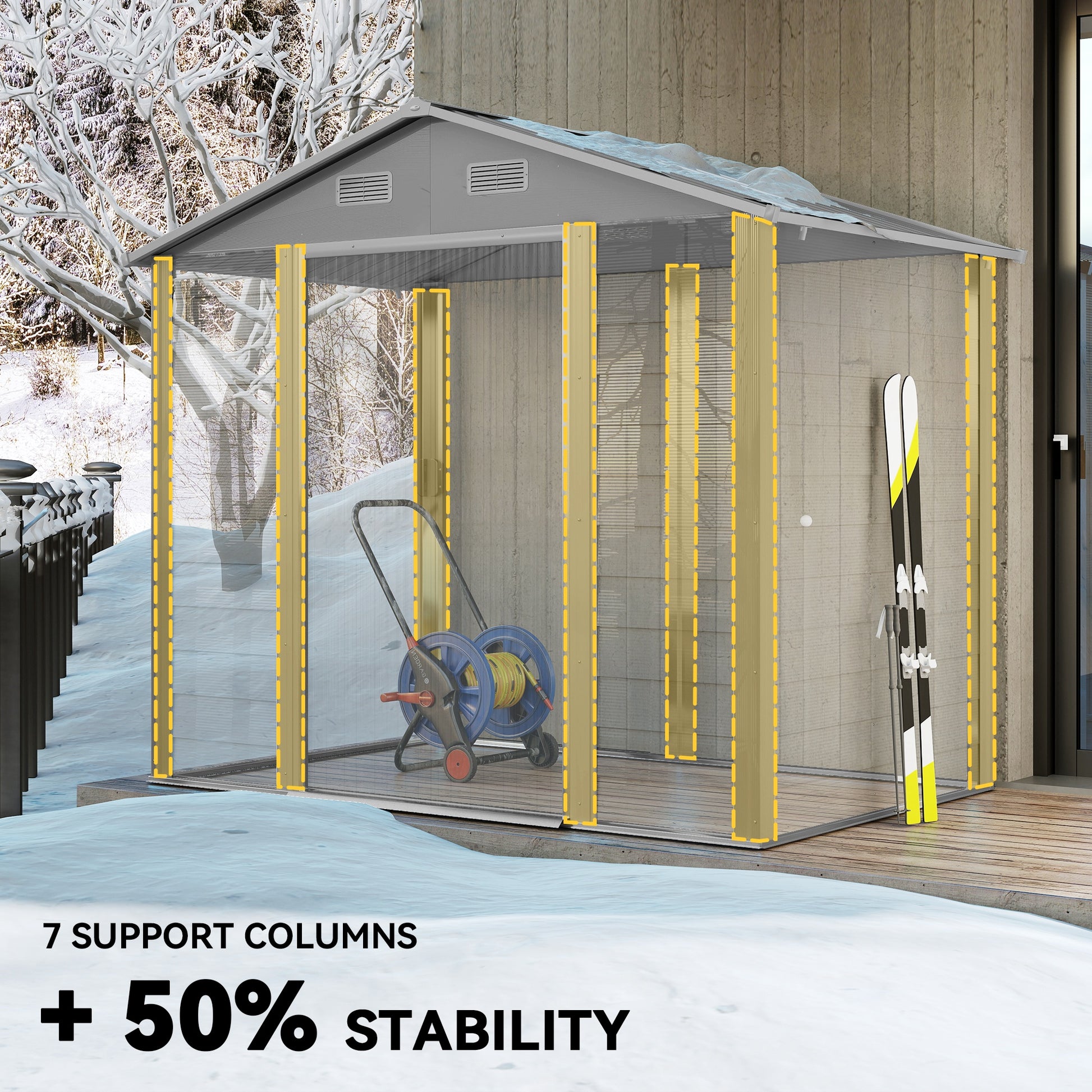 7.7' x 6.5' Metal Garden Shed - Light Grey Galvanized Steel-Patio & Garden > Lawn & Garden > Sheds-DECOROLALA