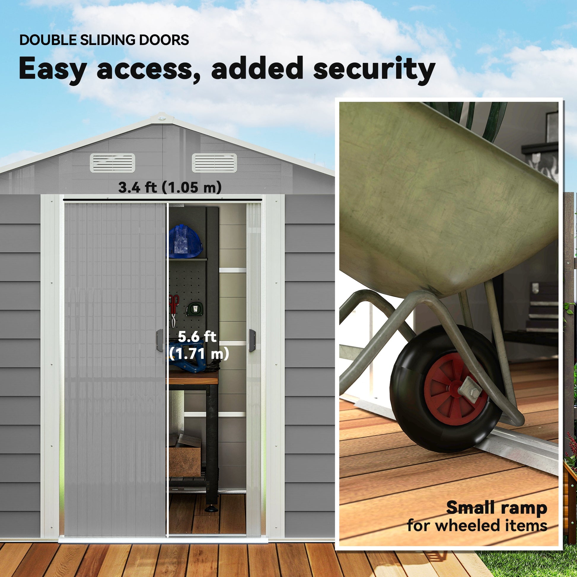 7.7' x 6.5' Metal Garden Shed - Light Grey Galvanized Steel-Patio & Garden > Lawn & Garden > Sheds-DECOROLALA