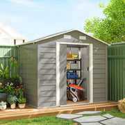 7.7' x 6.5' Metal Garden Shed - Light Grey Galvanized Steel-Patio & Garden > Lawn & Garden > Sheds-DECOROLALA