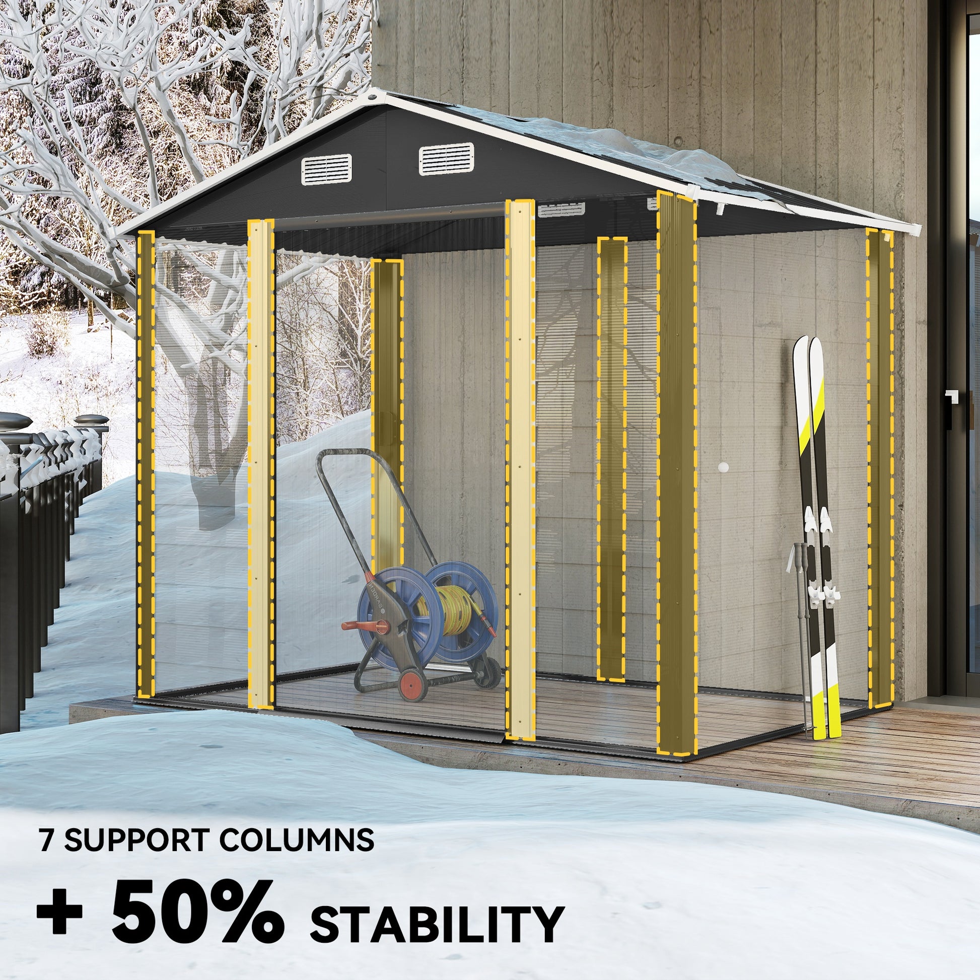 7.7' x 6.5' Outdoor Metal Garden Shed - Dark Grey-Patio & Garden > Lawn & Garden > Sheds-DECOROLALA