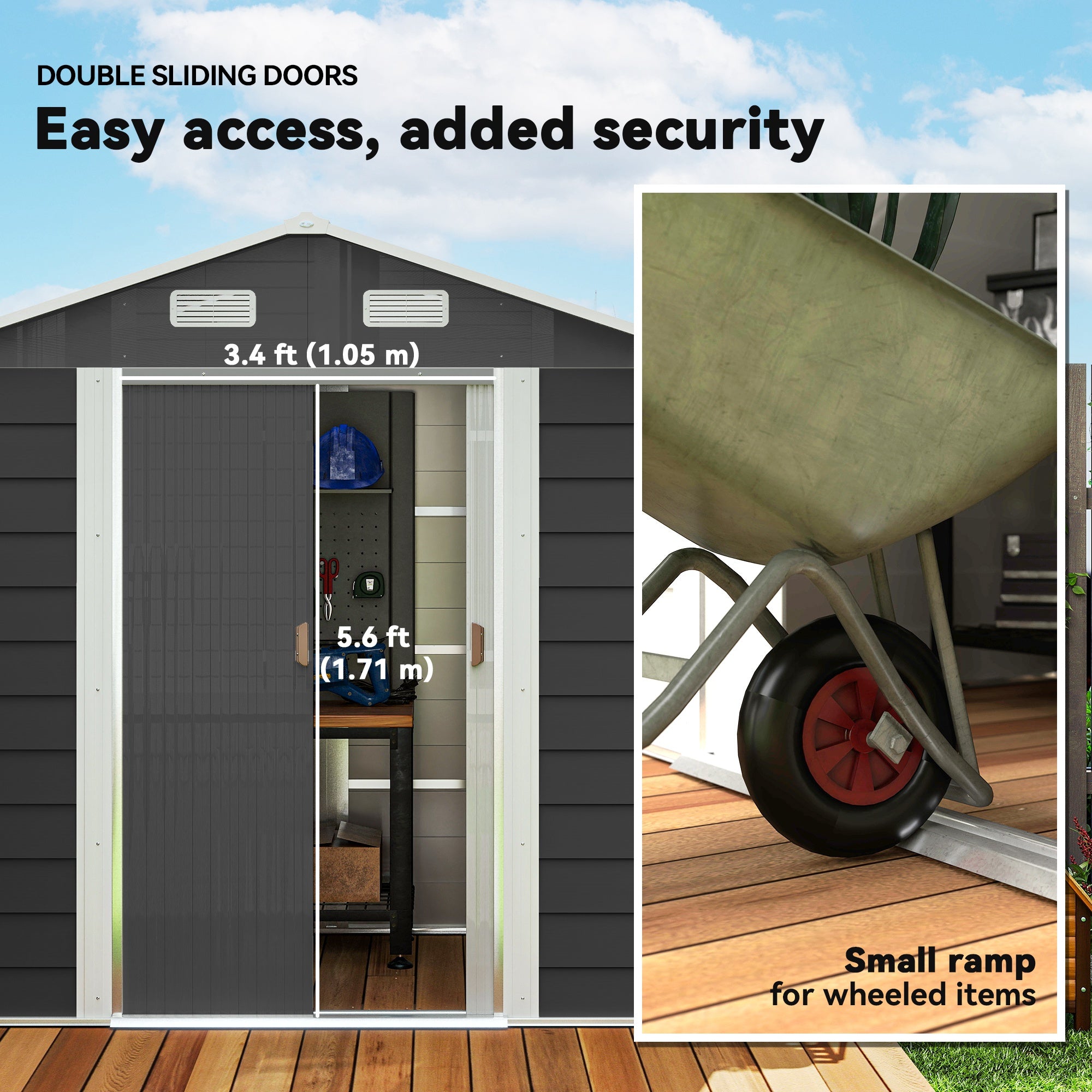 7.7' x 6.5' Outdoor Metal Garden Shed - Dark Grey-Patio & Garden > Lawn & Garden > Sheds-DECOROLALA
