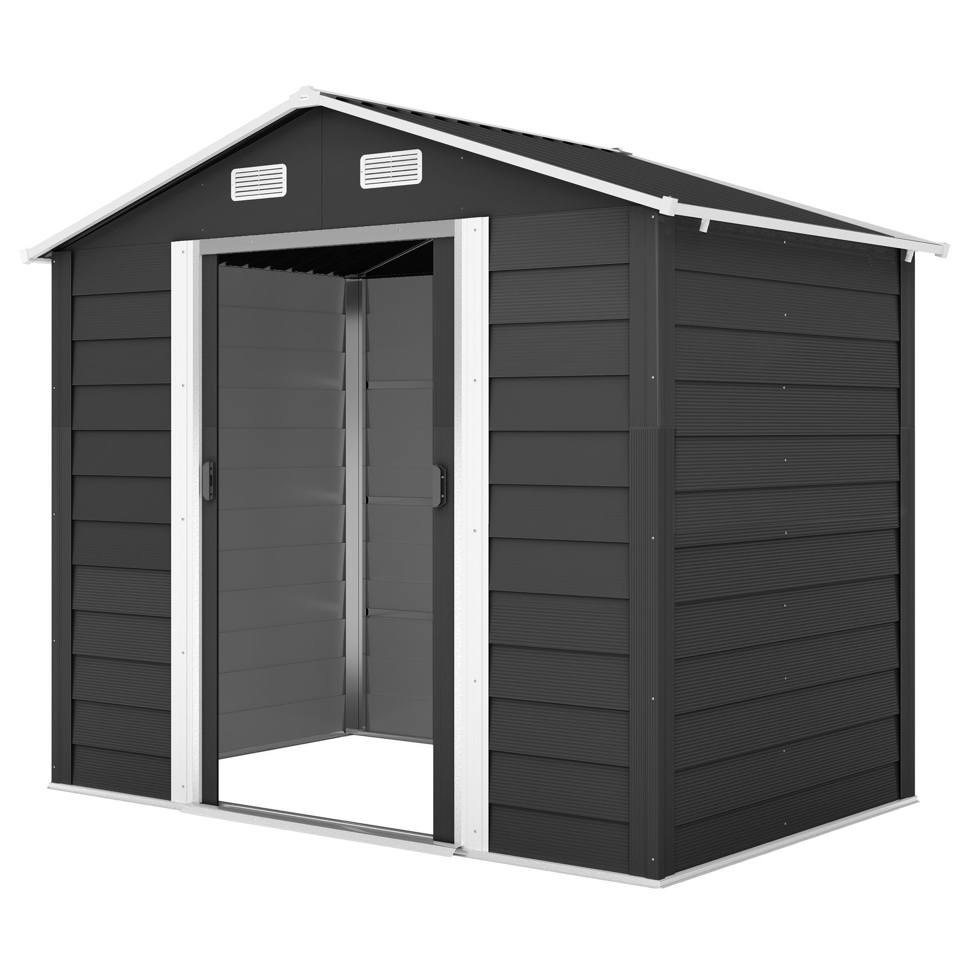 7.7' x 6.5' Outdoor Metal Garden Shed - Dark Grey-Patio & Garden > Lawn & Garden > Sheds-DECOROLALA