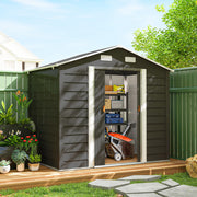 7.7' x 6.5' Outdoor Metal Garden Shed - Dark Grey-Patio & Garden > Lawn & Garden > Sheds-DECOROLALA