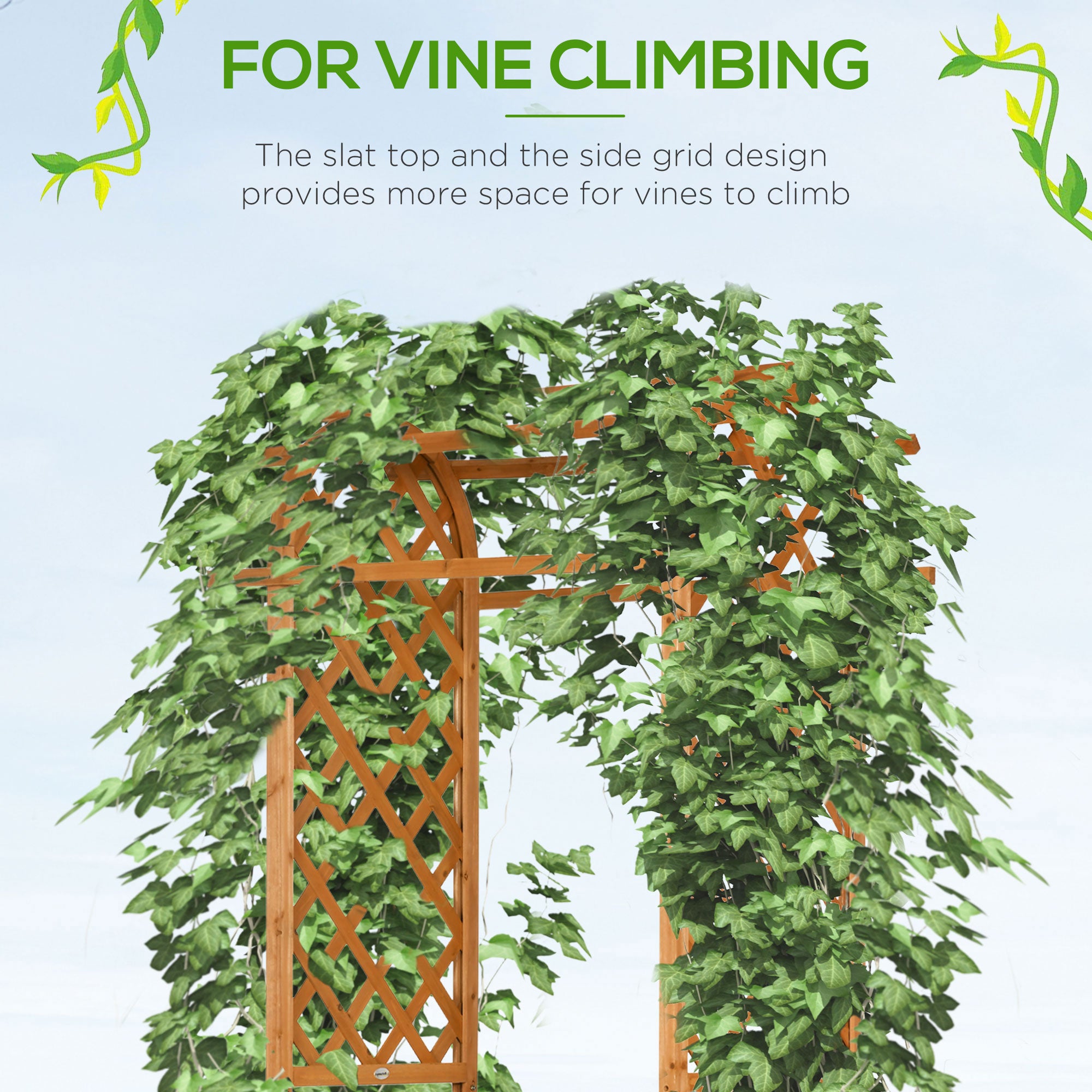 7.7FT Wooden Garden Arch with Foldable Planter Boxes - Brown-DECOROLALA