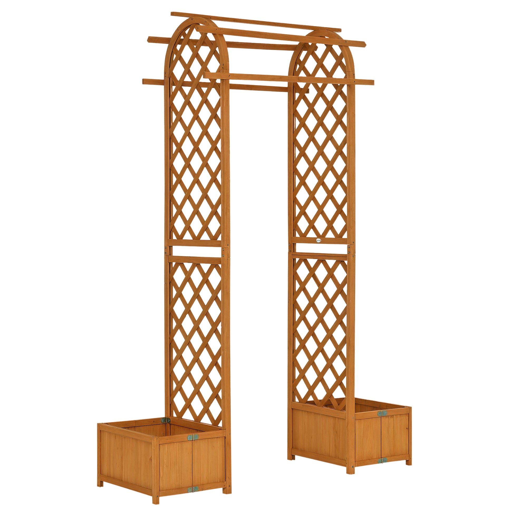7.7FT Wooden Garden Arch with Foldable Planter Boxes - Brown-DECOROLALA