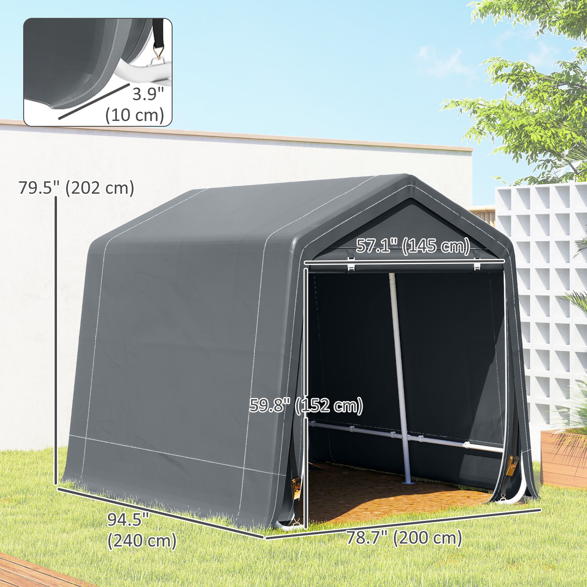 7.9' x 6.6' Garden Storage Tent - Dark Grey Metal Frame-Patio & Garden > Lawn & Garden > Sheds > Portable Shed-DECOROLALA
