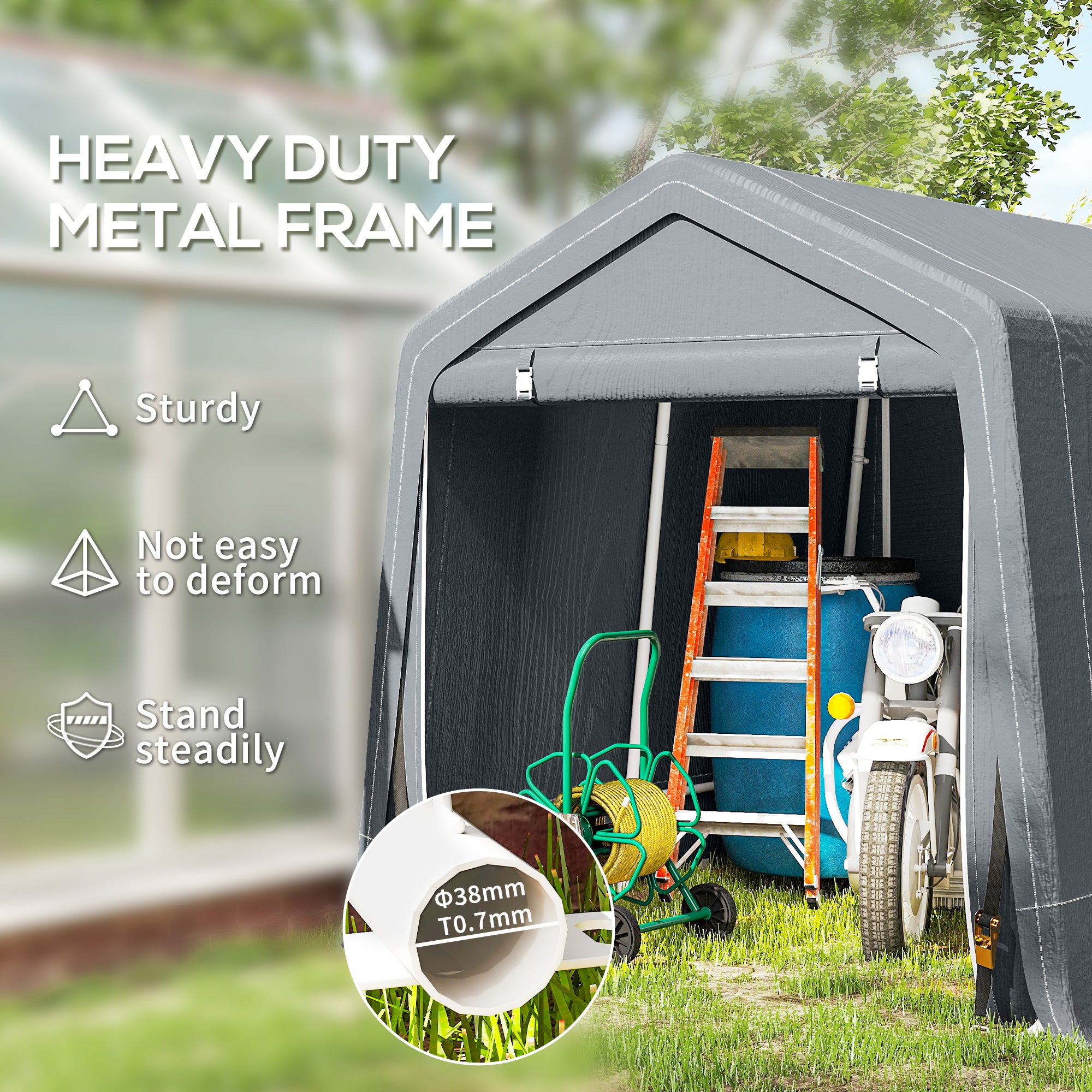7.9' x 6.6' Garden Storage Tent - Dark Grey Metal Frame-Patio & Garden > Lawn & Garden > Sheds > Portable Shed-DECOROLALA