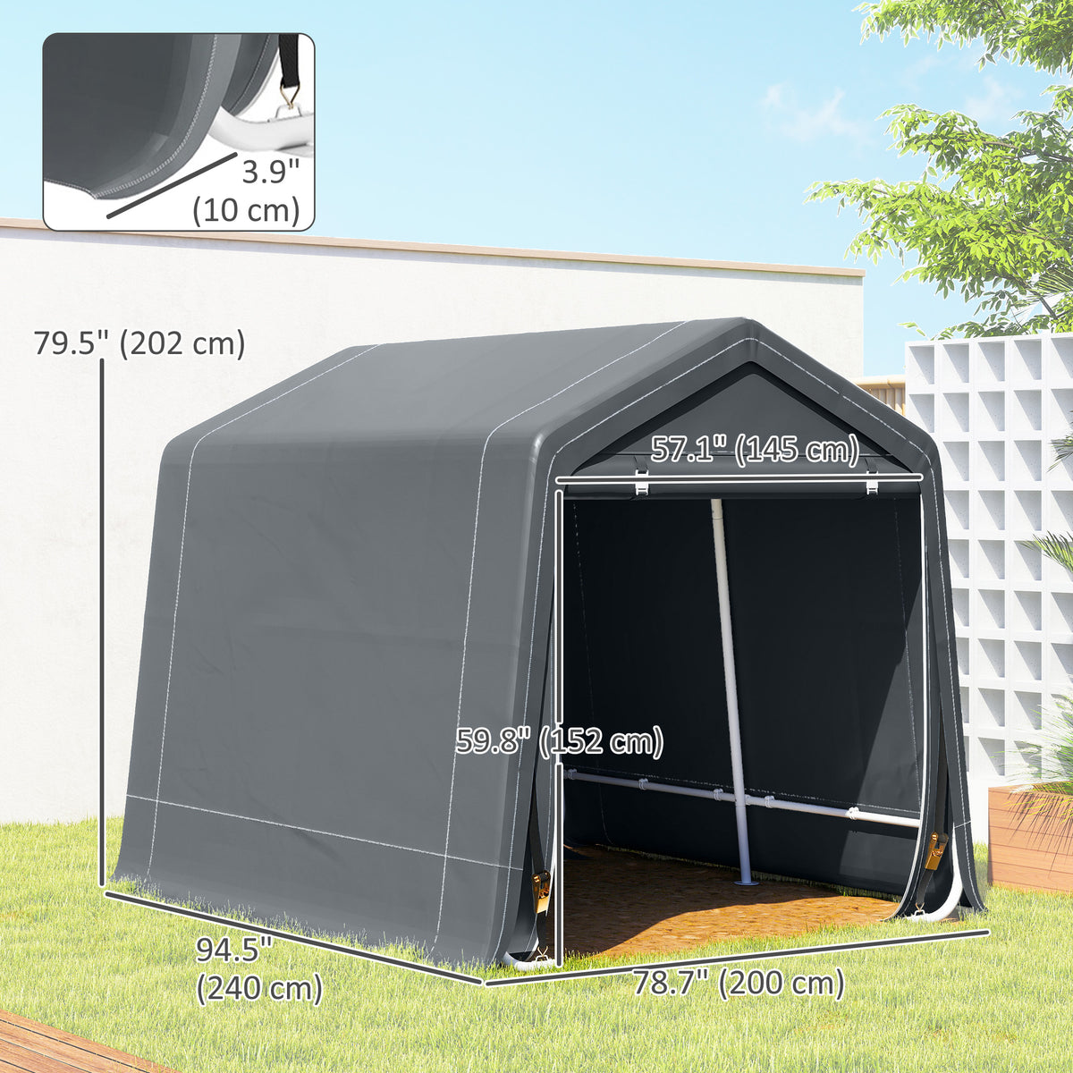 7.9' x 6.6' Garden Storage Tent - Dark Grey Metal Frame-Patio & Garden > Lawn & Garden > Sheds > Portable Shed-DECOROLALA
