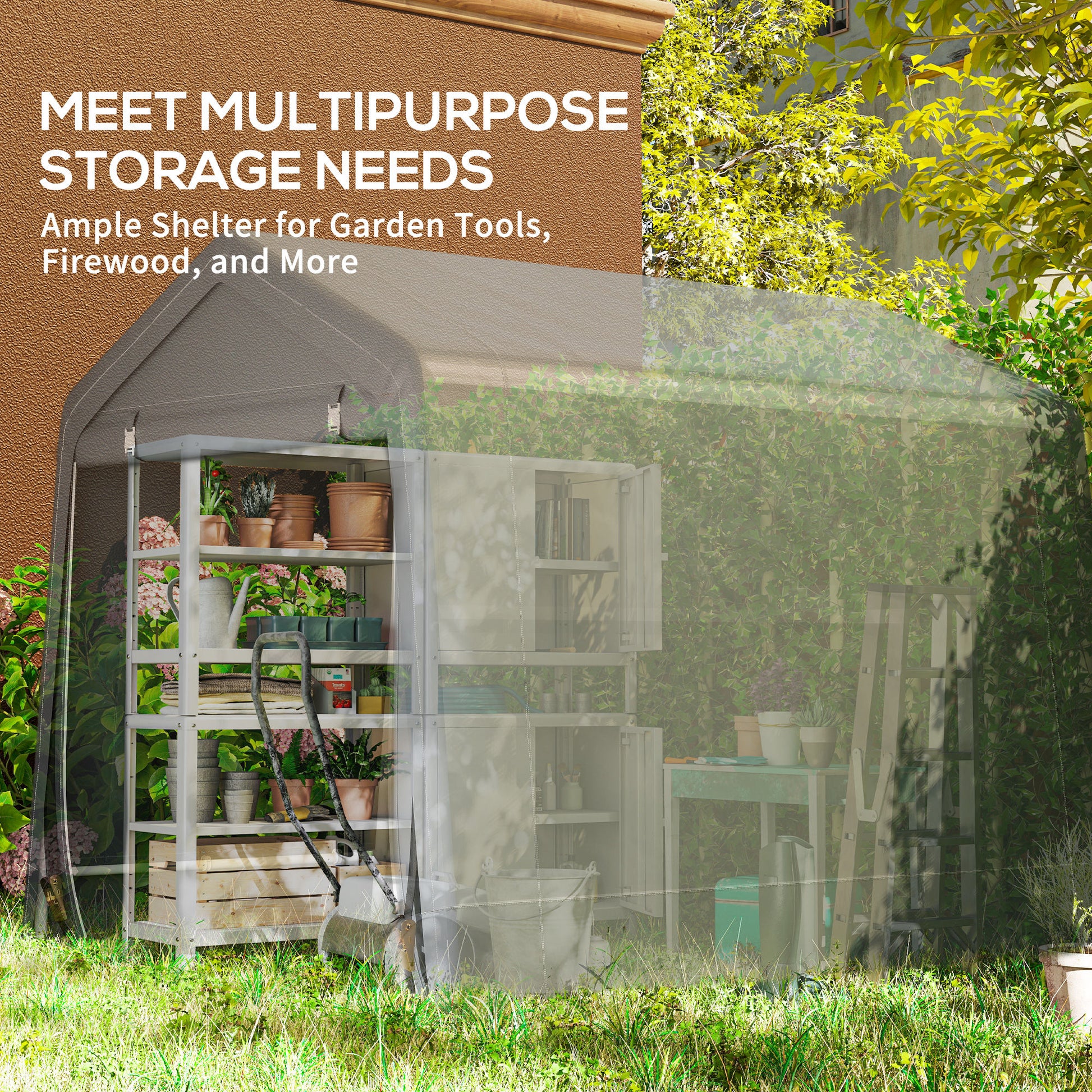 7.9' x 6.6' Garden Storage Tent - Dark Grey Metal Frame-Patio & Garden > Lawn & Garden > Sheds > Portable Shed-DECOROLALA