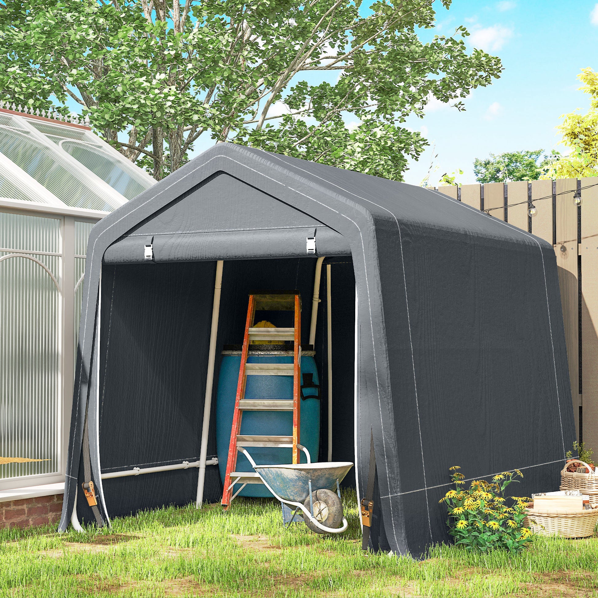 7.9' x 6.6' Garden Storage Tent - Dark Grey Metal Frame-Patio & Garden > Lawn & Garden > Sheds > Portable Shed-DECOROLALA