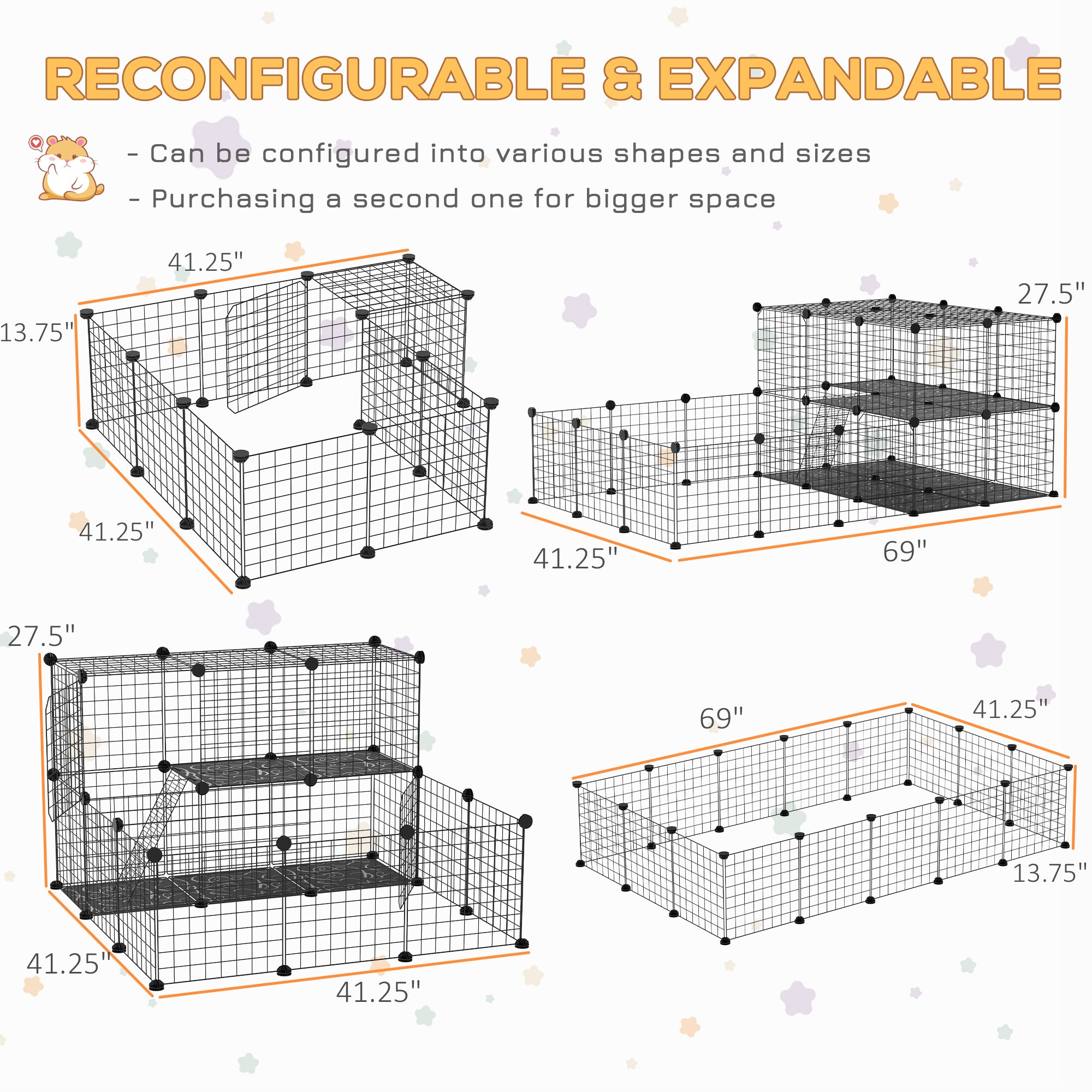 Parc pour animaux de compagnie de 46 panneaux, parc modulable pour petits animaux, clôture portable intérieure pour cochons d’Inde, lapins, hamsters et hérissons