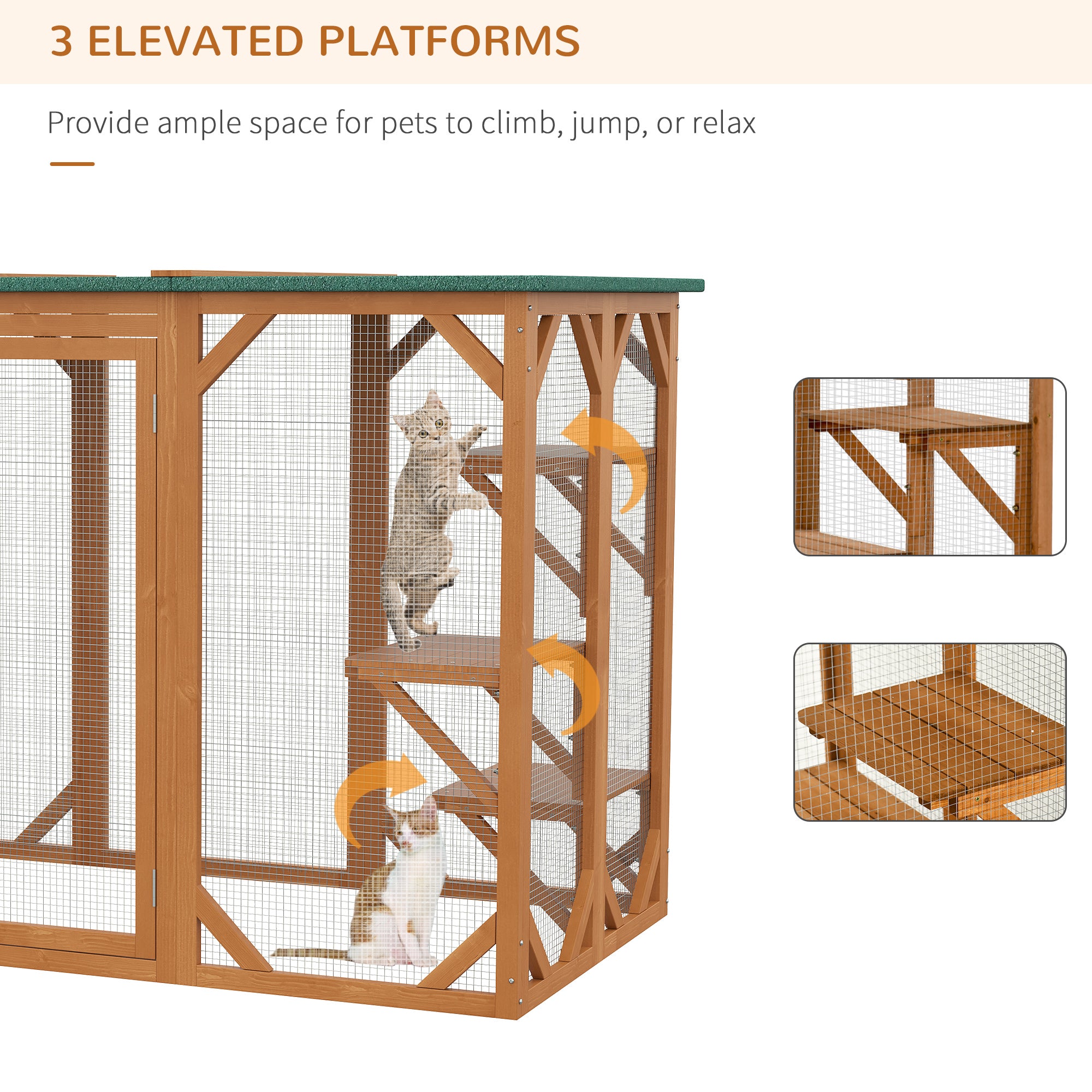 71"L Catio Outdoor Cat Enclosure, Indoor Cat Cage, Pet House, Small Animal Hutch for 1-2 Rabbit, Kitten, Kitty Crate Kennel w/ Waterproof Roof, Multi-Level Platforms, Orange