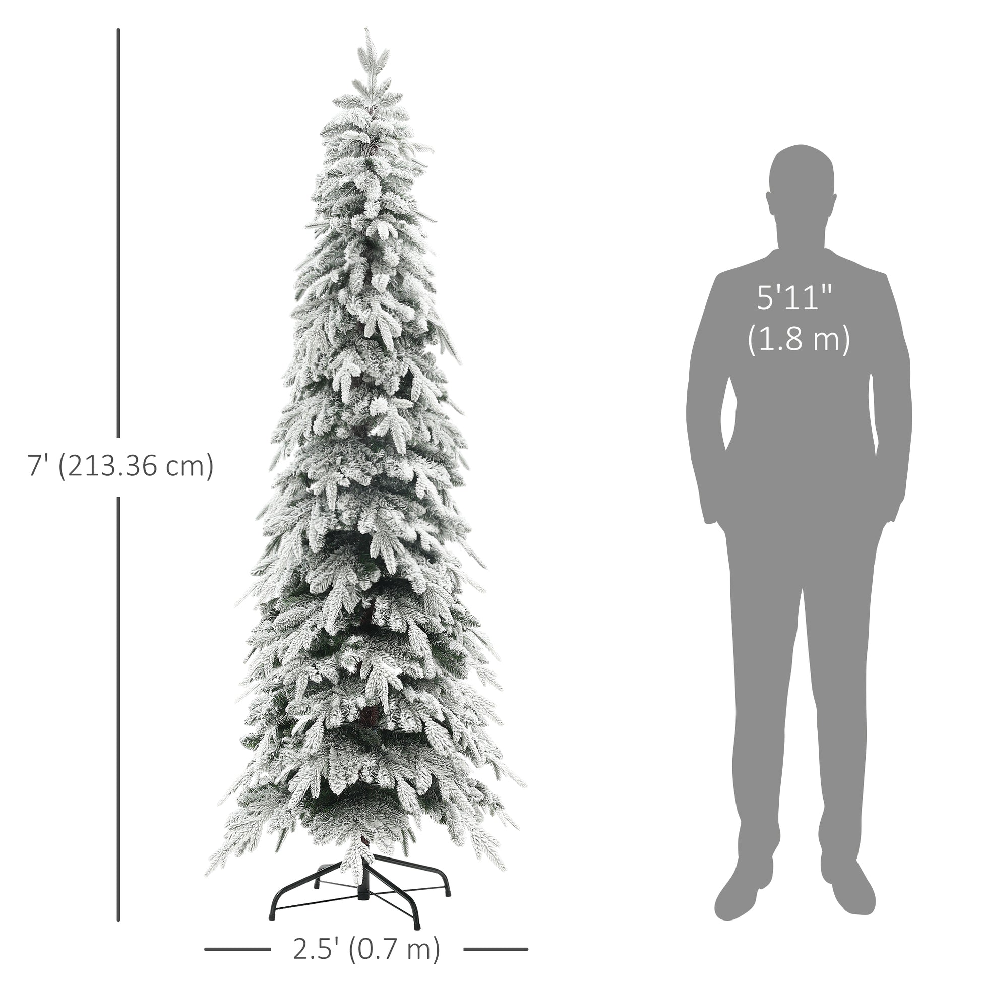 7ft Flocked Pencil Artificial Christmas Tree - Green-Home Furnishings > Holiday & Seasonal > Christmas Trees > Flocked Christmas Trees-DECOROLALA