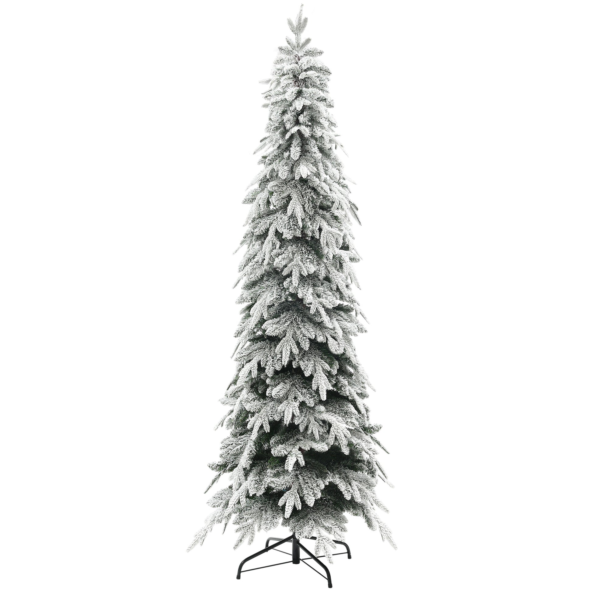 7ft Flocked Pencil Artificial Christmas Tree - Green-Home Furnishings > Holiday & Seasonal > Christmas Trees > Flocked Christmas Trees-DECOROLALA