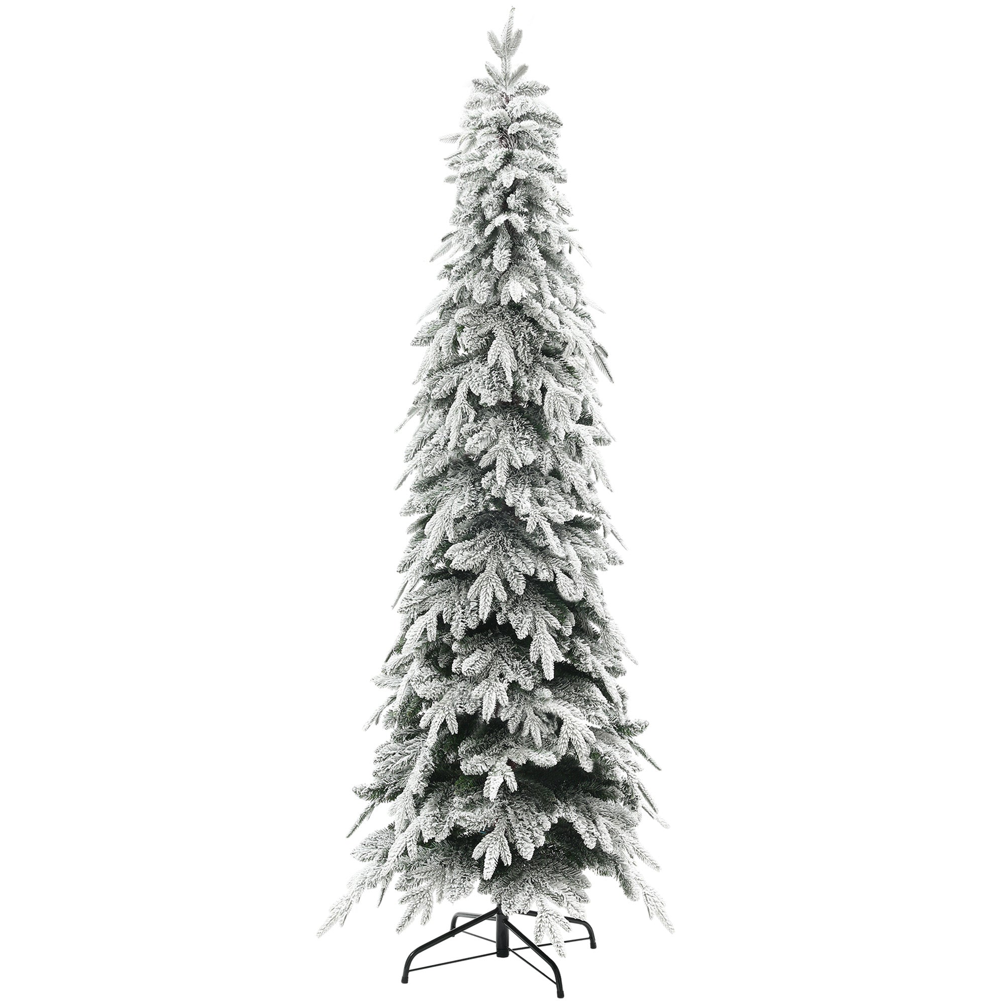 7ft Flocked Pencil Artificial Christmas Tree - Green-Home Furnishings > Holiday & Seasonal > Christmas Trees > Flocked Christmas Trees-DECOROLALA