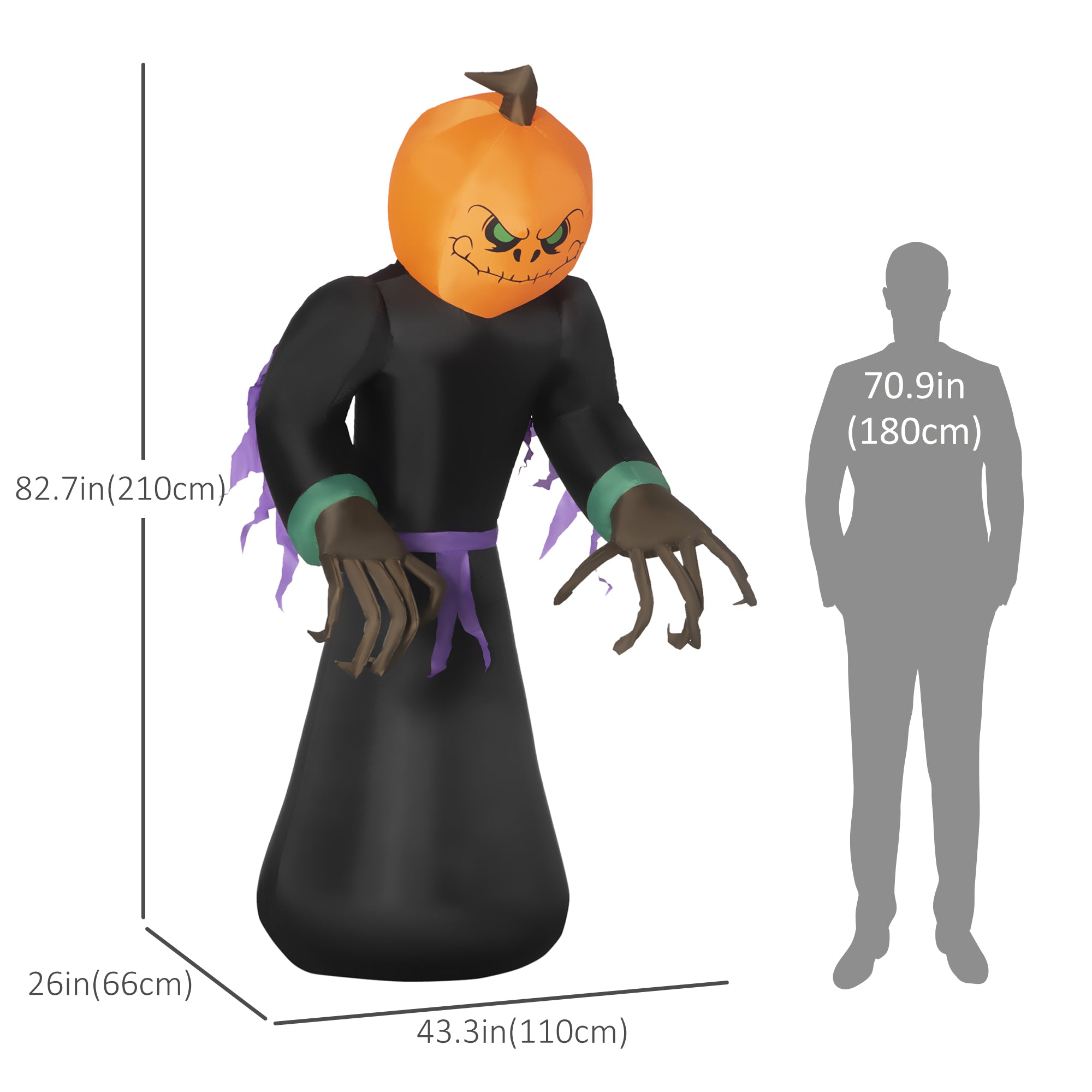 7ft Inflatable Halloween Decoration Pumpkin Reaper, Blow-Up Outdoor LED Yard Display with Lights for Garden, Party, Holiday-Home Furnishings > Holiday & Seasonal > Halloween Decorations-DECOROLALA