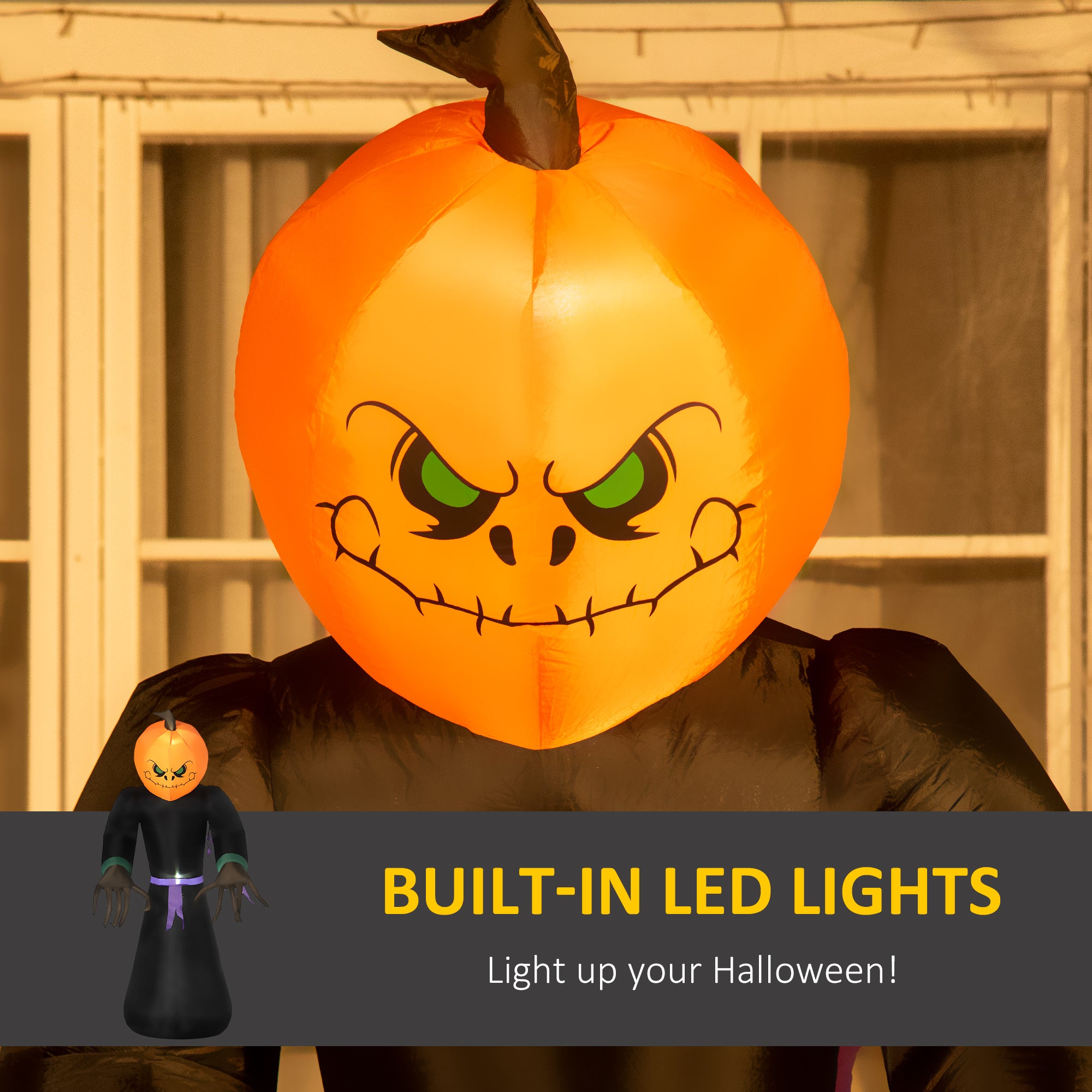7ft Inflatable Halloween Decoration Pumpkin Reaper, Blow-Up Outdoor LED Yard Display with Lights for Garden, Party, Holiday-Home Furnishings > Holiday & Seasonal > Halloween Decorations-DECOROLALA