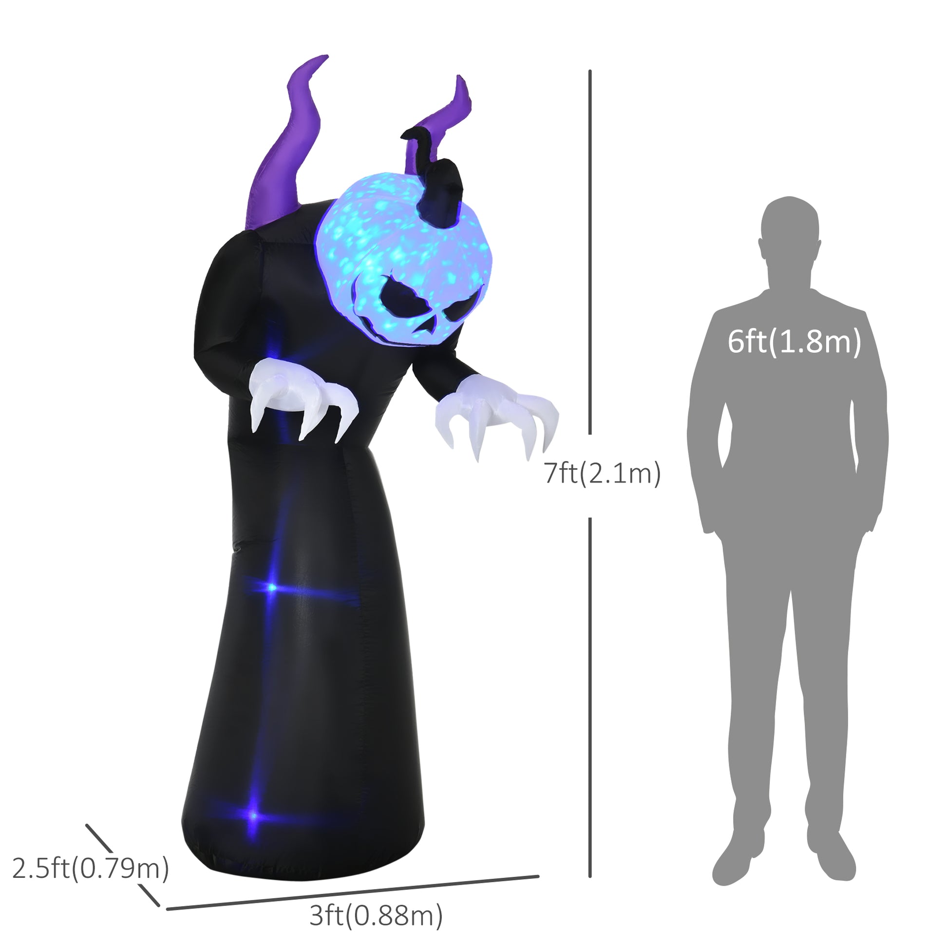 7ft Inflatable Halloween Ghost with Horns & Blue Flame LED-Home Furnishings > Holiday & Seasonal > Halloween Decorations-DECOROLALA