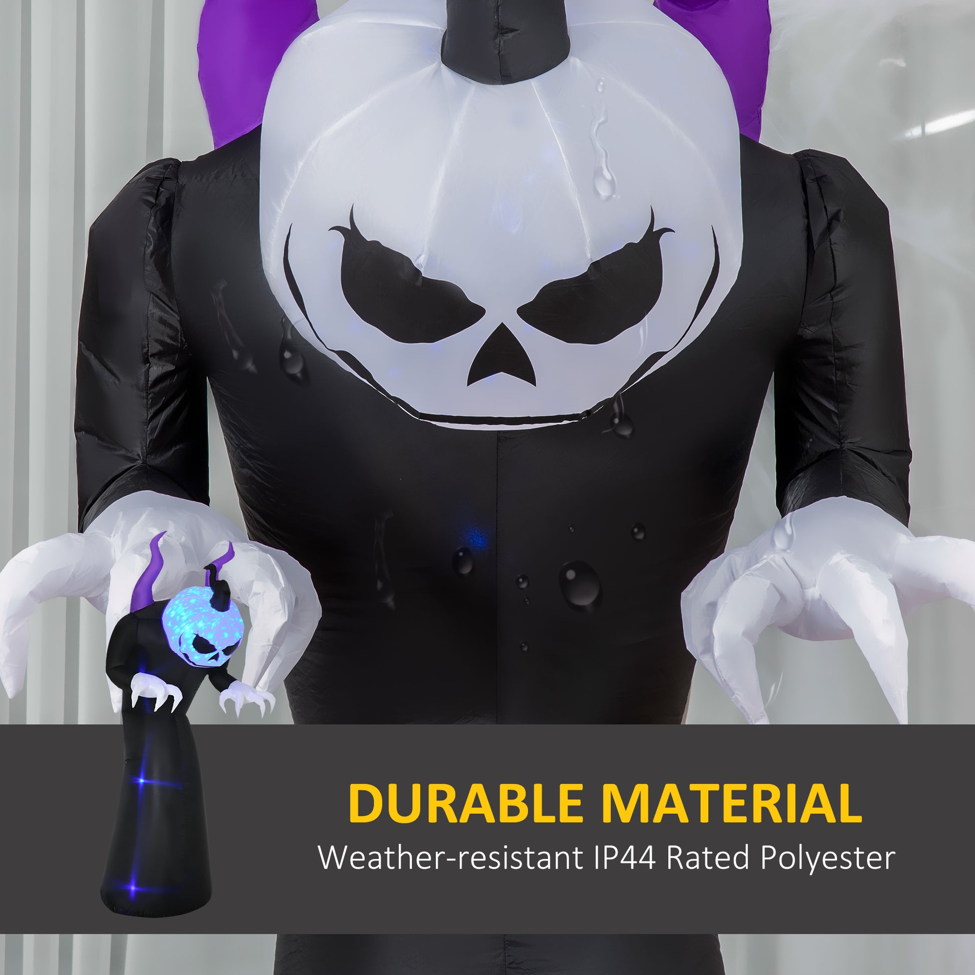 7ft Inflatable Halloween Ghost with Horns & Blue Flame LED-Home Furnishings > Holiday & Seasonal > Halloween Decorations-DECOROLALA