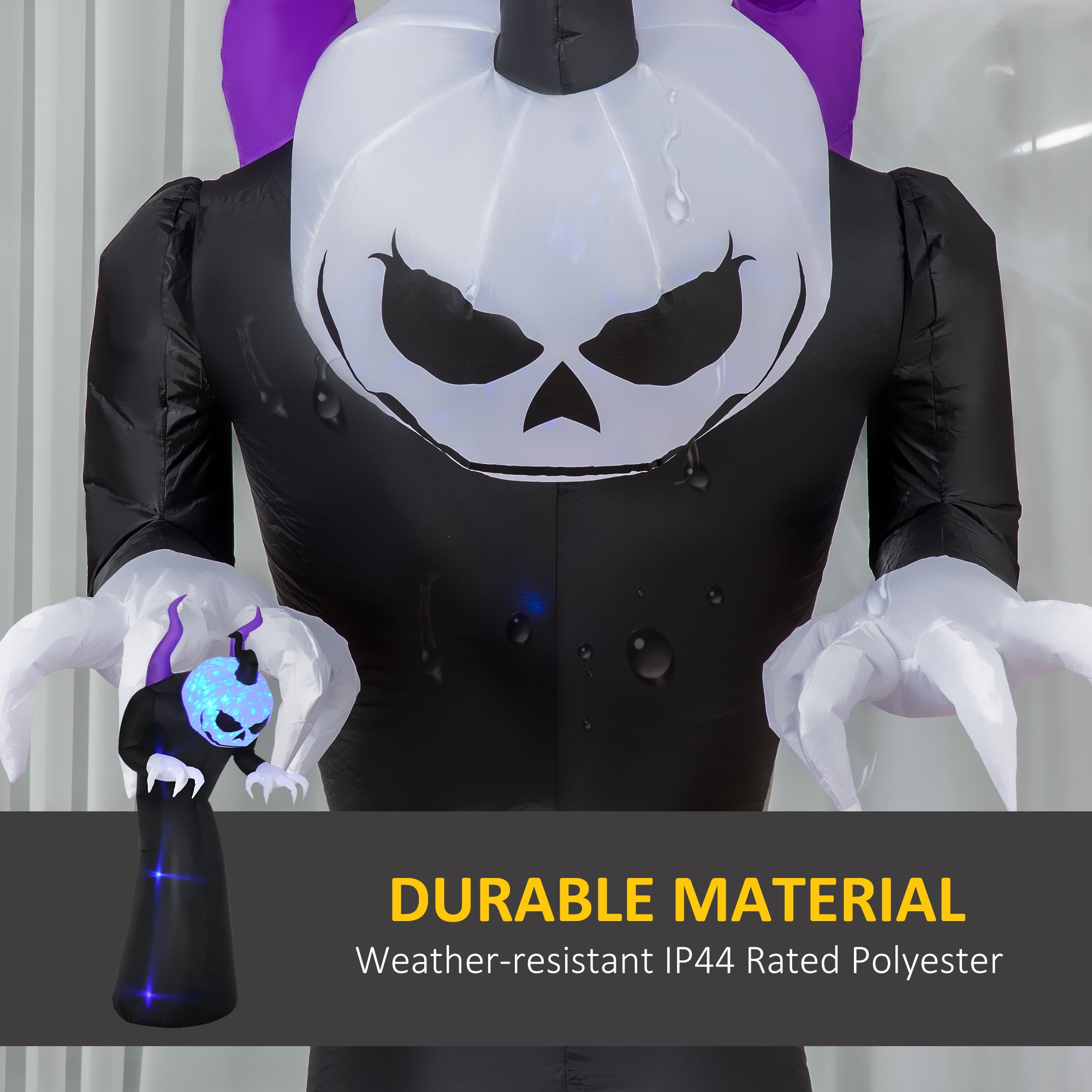 7ft Inflatable Halloween Ghost with Horns & Blue Flame LED-Home Furnishings > Holiday & Seasonal > Halloween Decorations-DECOROLALA