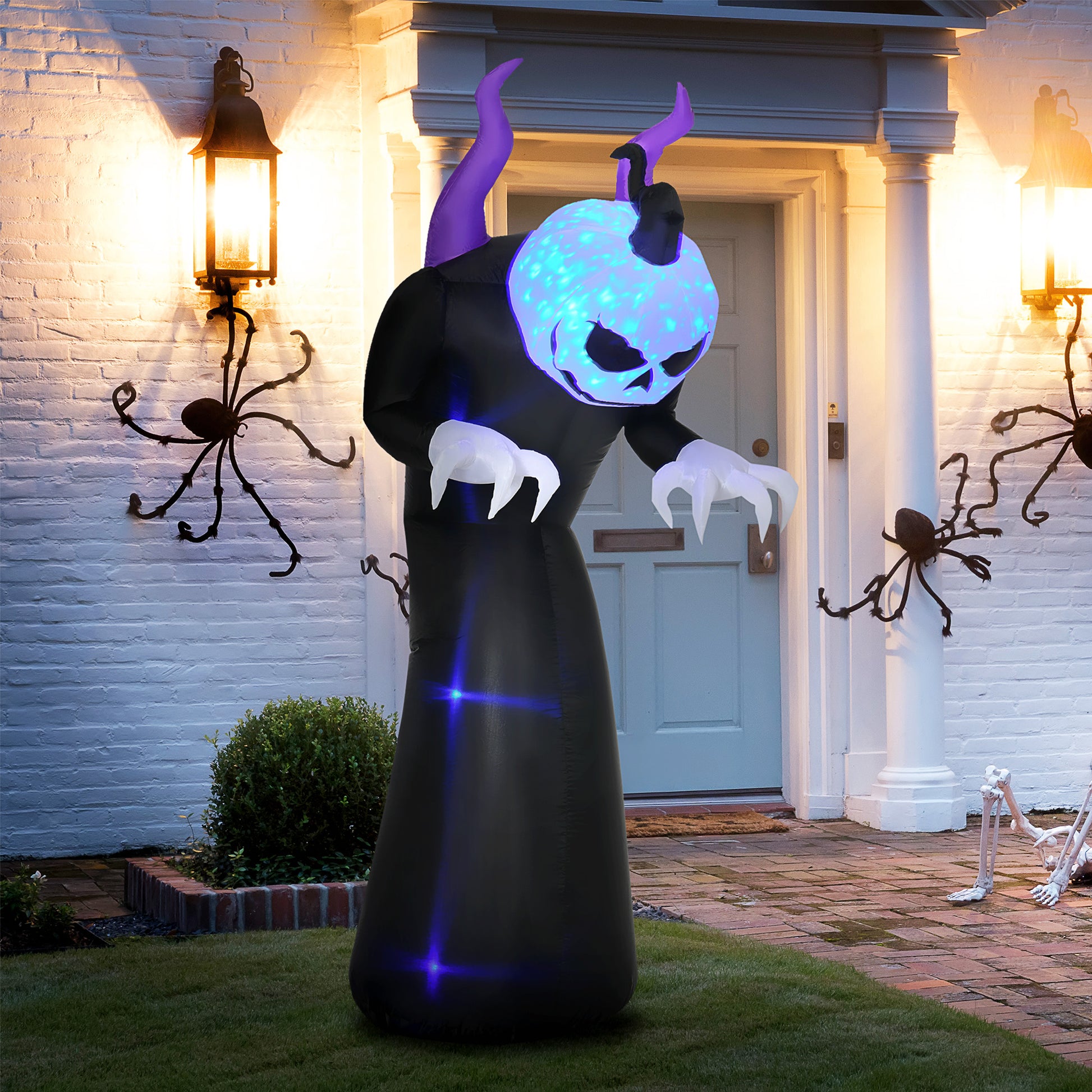 7ft Inflatable Halloween Ghost with Horns & Blue Flame LED-Home Furnishings > Holiday & Seasonal > Halloween Decorations-DECOROLALA