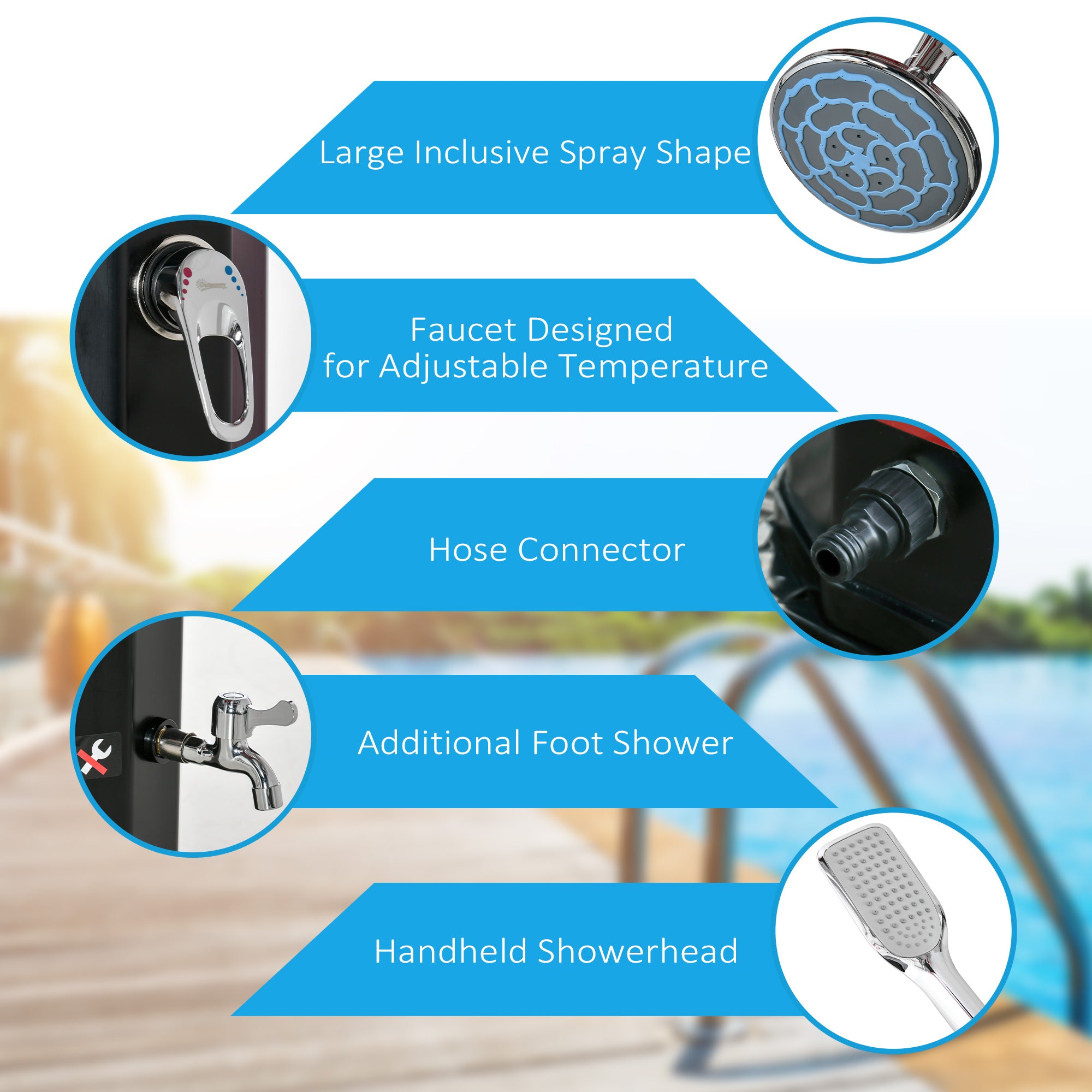 7ft Outdoor Solar Heated Shower - 9.2 Gallon Black-DECOROLALA