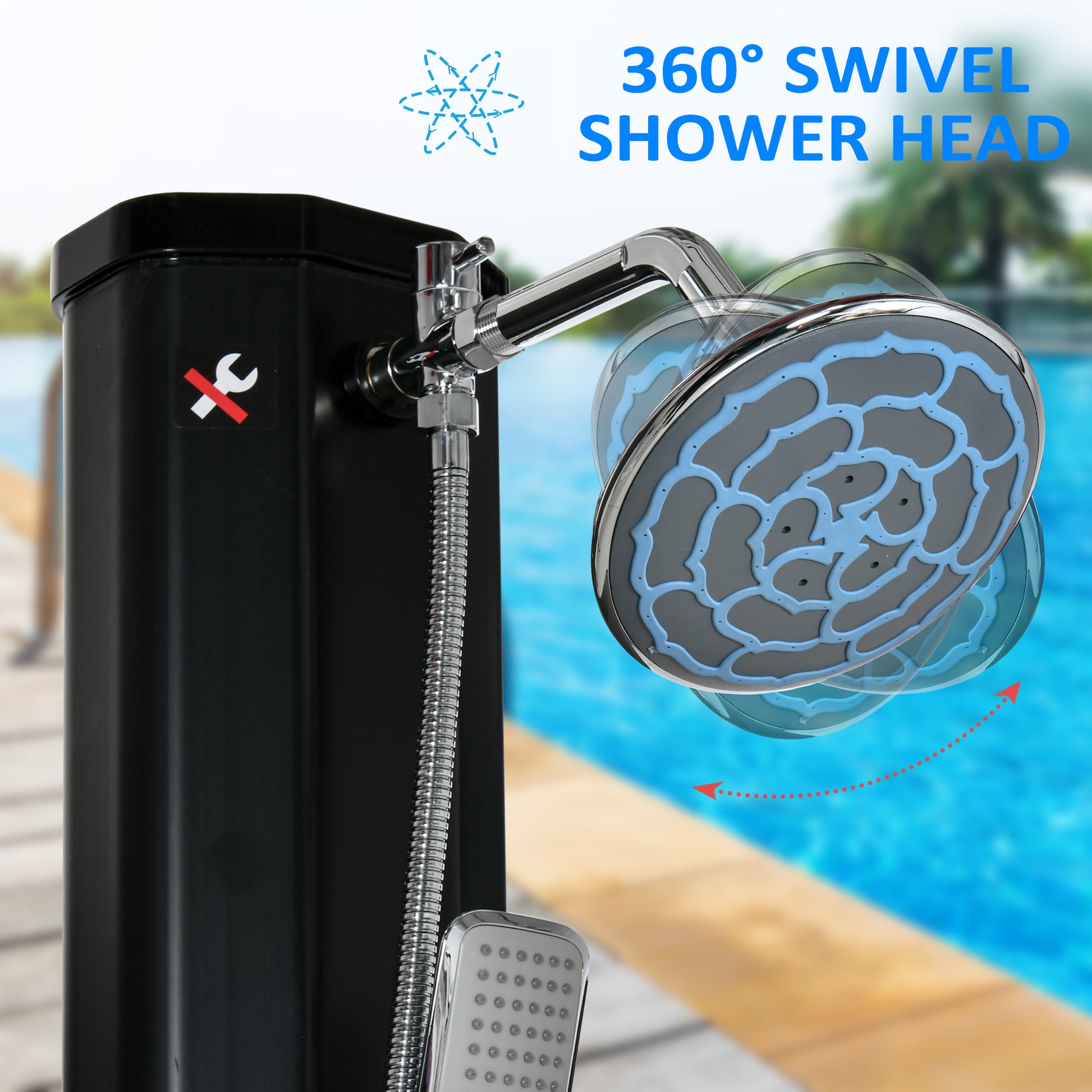 7ft Outdoor Solar Heated Shower - 9.2 Gallon Black-DECOROLALA