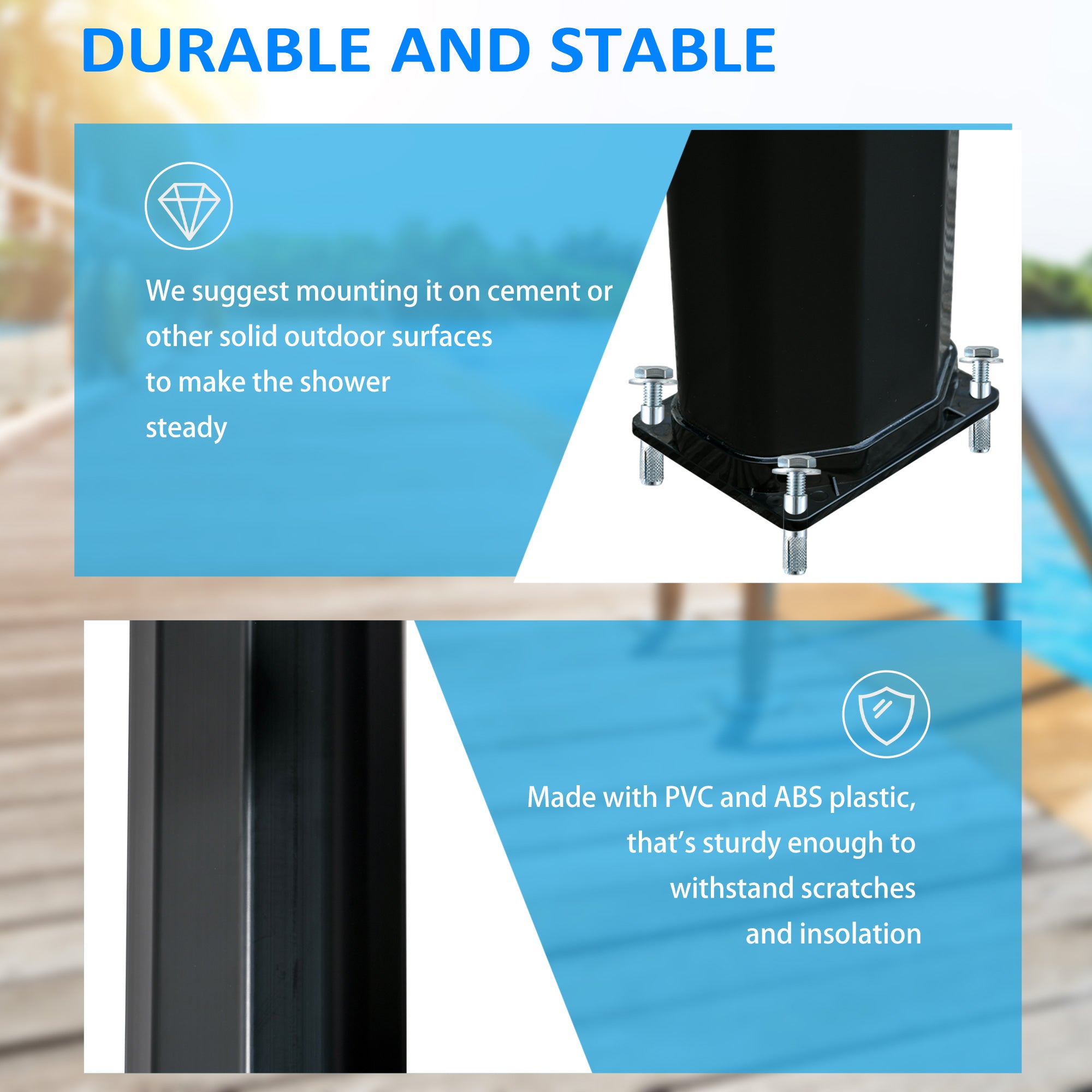 7ft Outdoor Solar Heated Shower - 9.2 Gallon Black-DECOROLALA