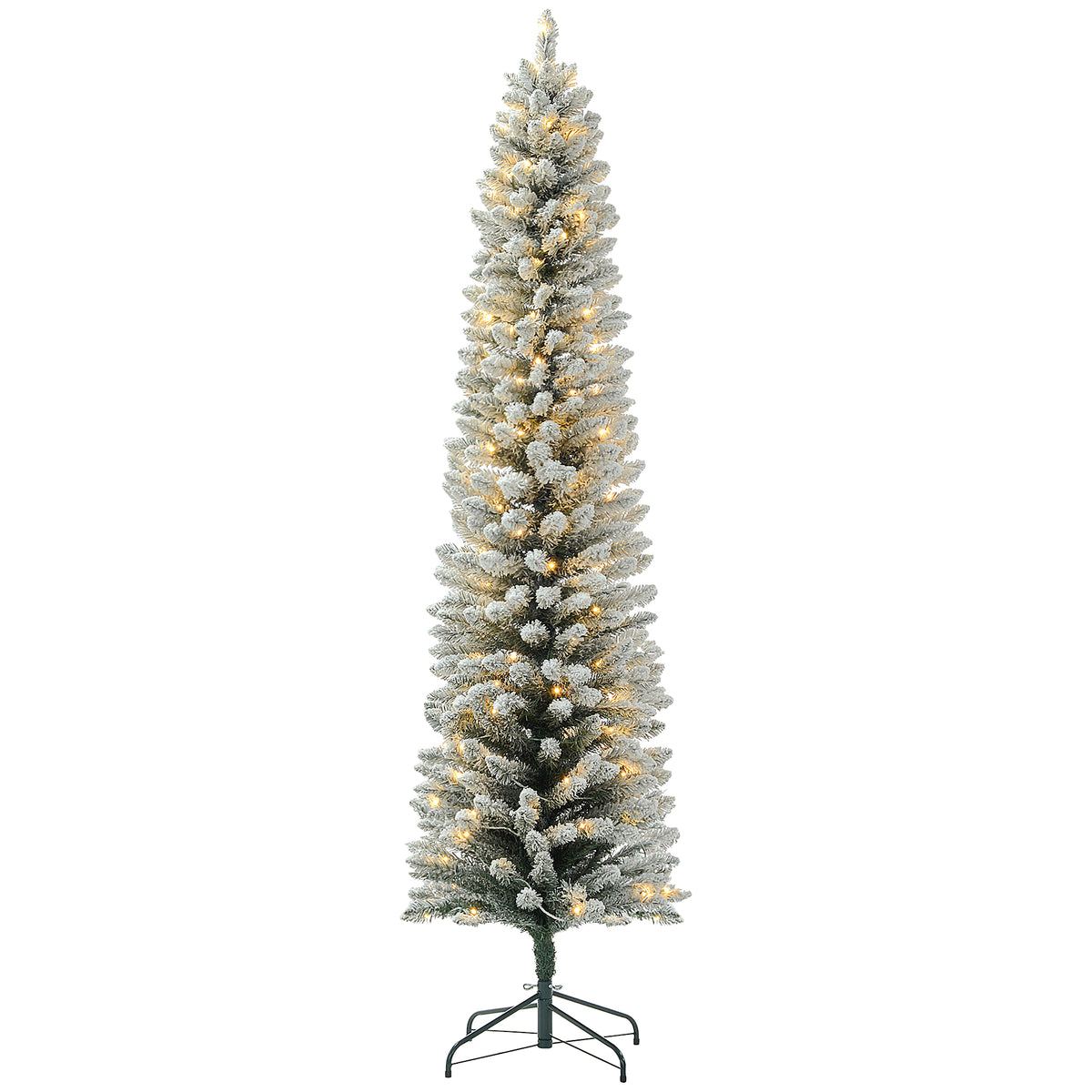 7ft Prelit Pencil Christmas Tree - Snow Flocked 180 LED-Home Furnishings > Holiday & Seasonal > Christmas Trees > Pre Lit Christmas Trees-DECOROLALA