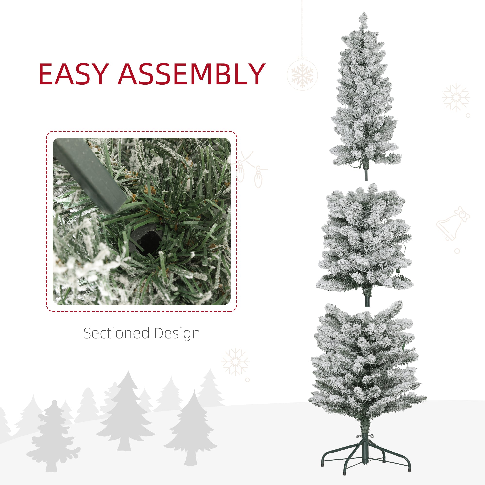 7ft Prelit Pencil Christmas Tree - Snow Flocked 180 LED-Home Furnishings > Holiday & Seasonal > Christmas Trees > Pre Lit Christmas Trees-DECOROLALA