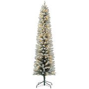 7ft Prelit Pencil Christmas Tree - Snow Flocked 180 LED-Home Furnishings > Holiday & Seasonal > Christmas Trees > Pre Lit Christmas Trees-DECOROLALA