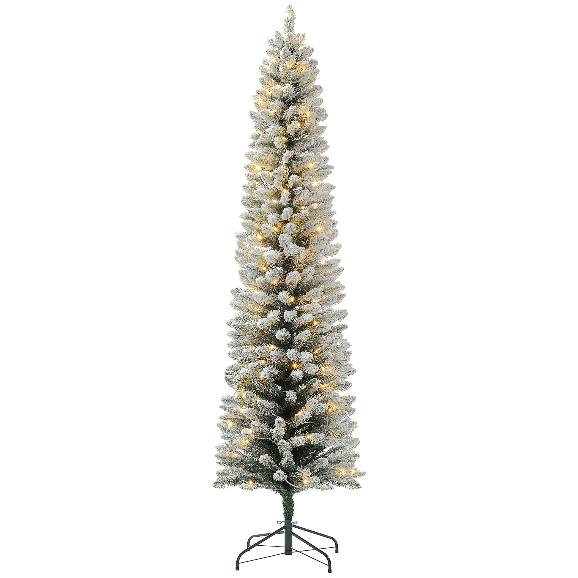 7ft Prelit Pencil Christmas Tree - Snow Flocked 180 LED-Home Furnishings > Holiday & Seasonal > Christmas Trees > Pre Lit Christmas Trees-DECOROLALA