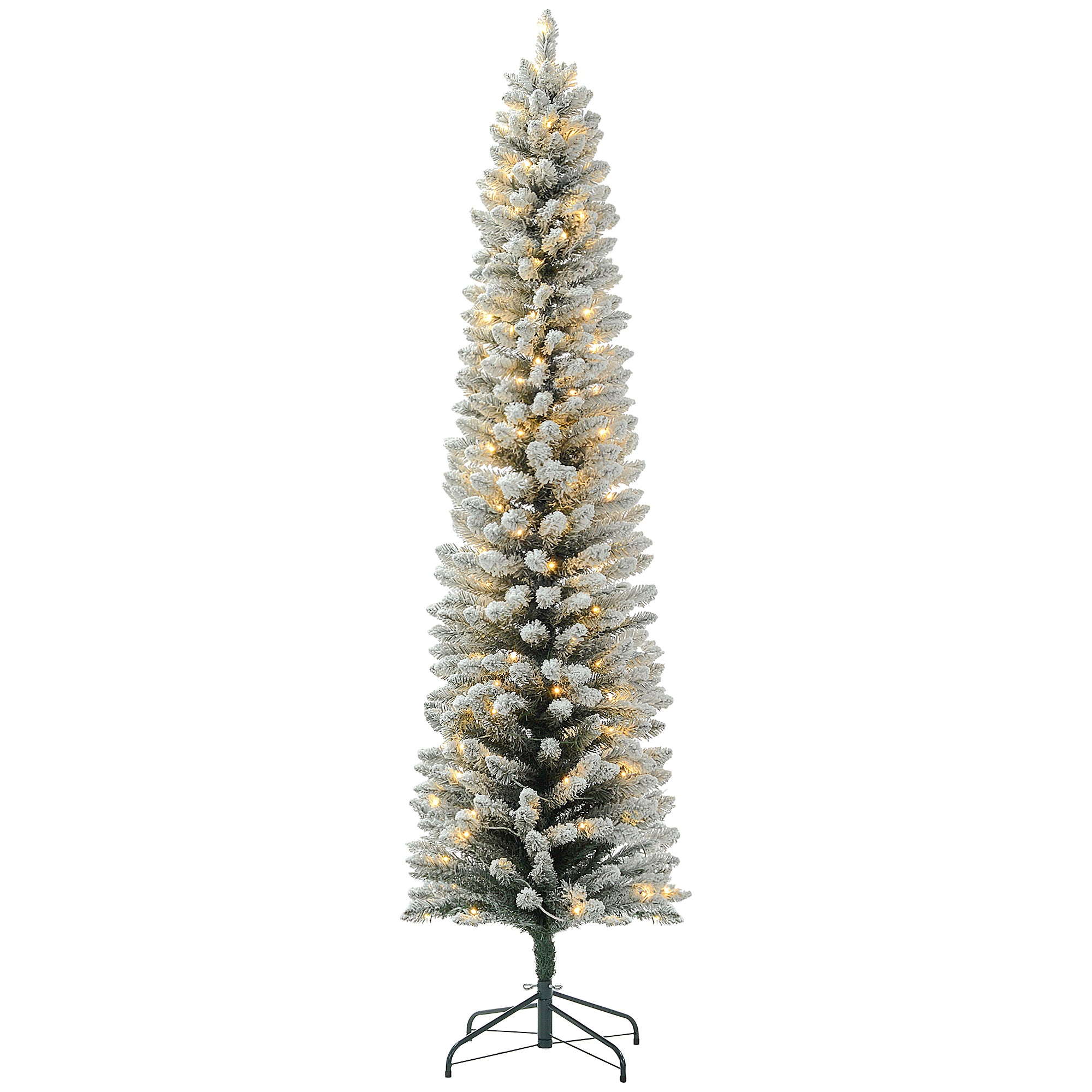 7ft Prelit Pencil Christmas Tree - Snow Flocked 180 LED-Home Furnishings > Holiday & Seasonal > Christmas Trees > Pre Lit Christmas Trees-DECOROLALA