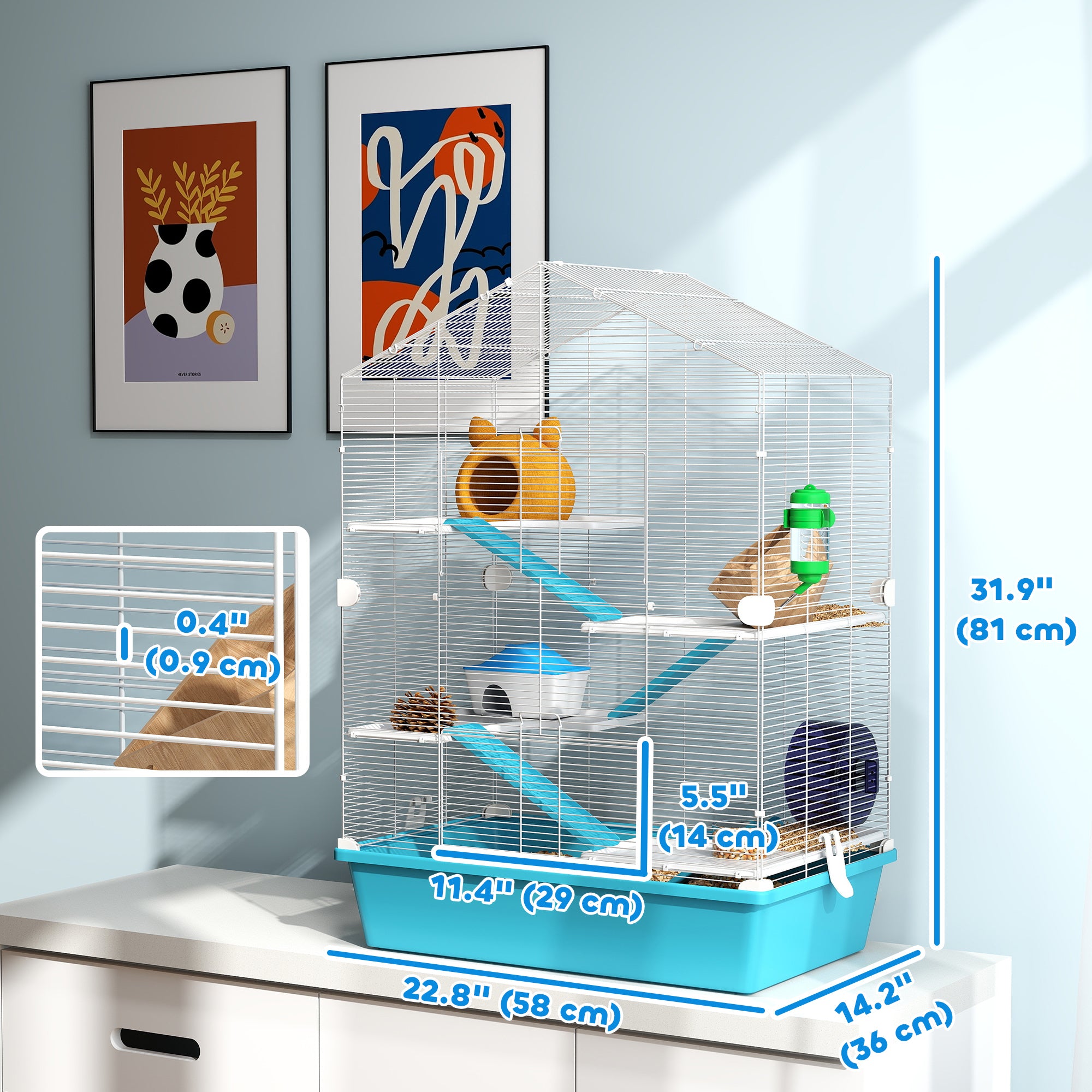 Large Hamster Cage, 5-Tier Small Animal House and Habitats for Gerbil Mice, Light Blue