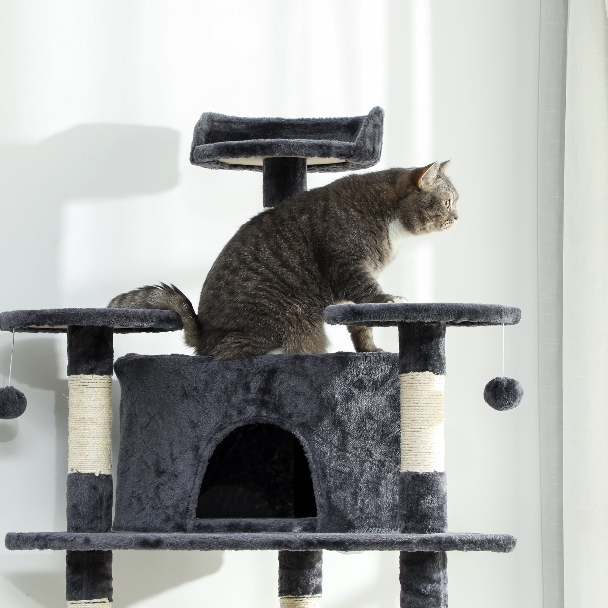 79" Scratching Kitten Tree Condo Kitten Scratch Activity Center Toys Dark Grey