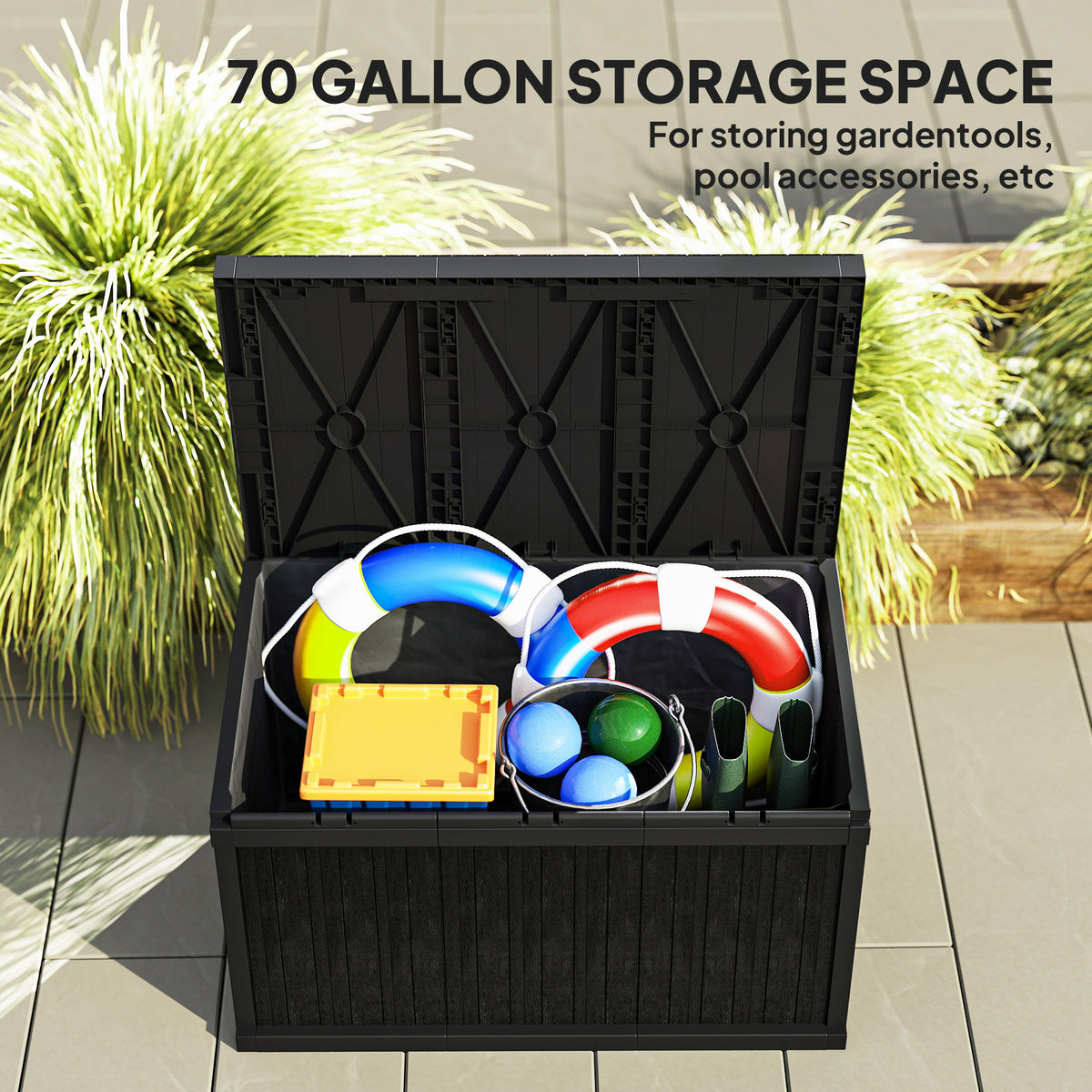 70 Gallon Waterproof Resin Outdoor Deck Box - Black
