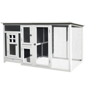 Poulailler en bois de 63" avec pondoir et enclos, cage pour poules, clapier pour lapins et petits animaux, usage extérieur dans le jardin, toit en PC gris