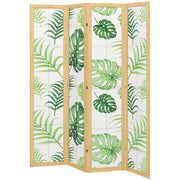 Paravent pliable à 4 panneaux, séparateur de pièce de 67" avec motif de feuilles de palmier pour le salon ou la chambre, naturel et vert