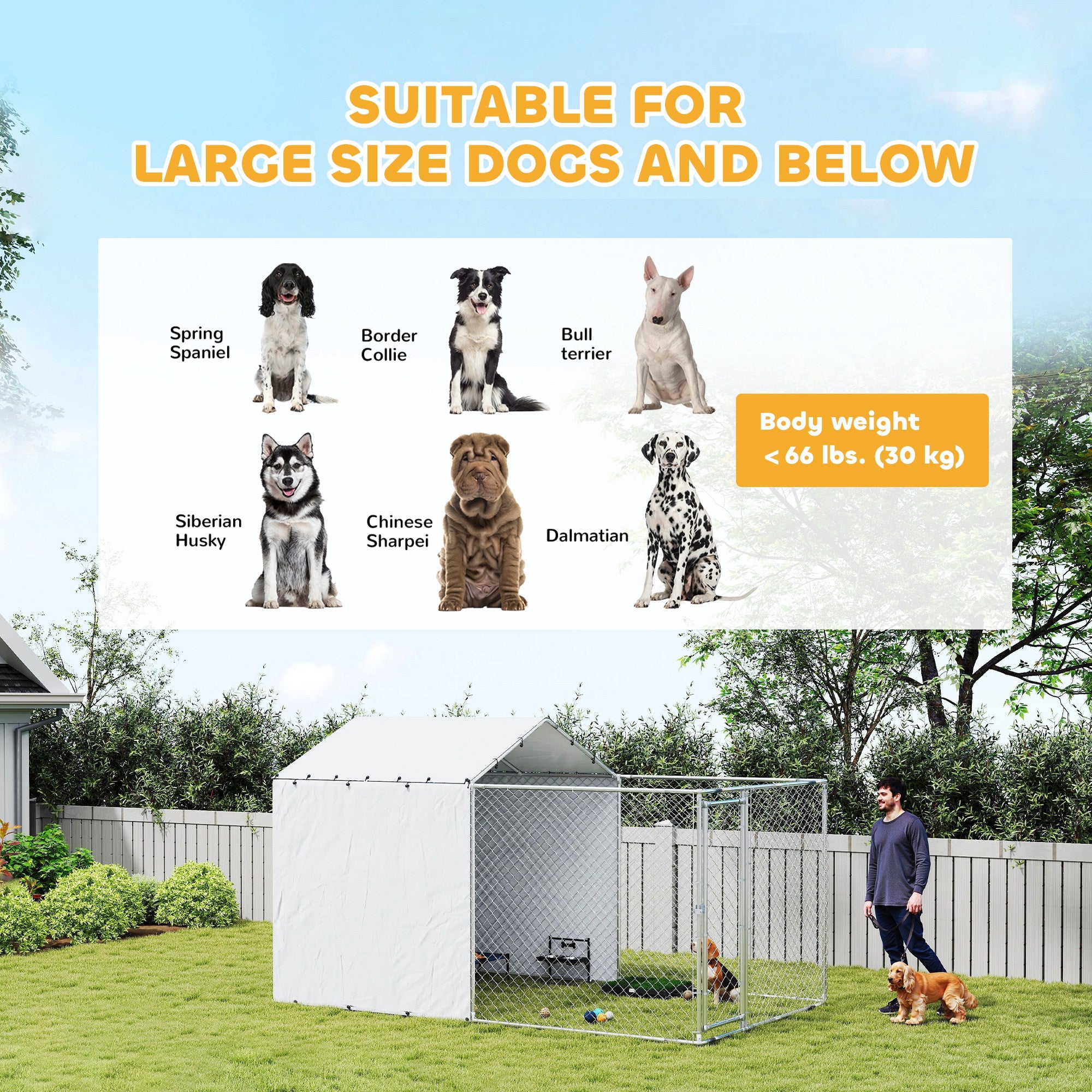 Galvanized Steel Dog Kennel Outdoor with Waterproof & UV-Resistant Cover for Large Dogs, 13.1' x 7.5' x 7.5'