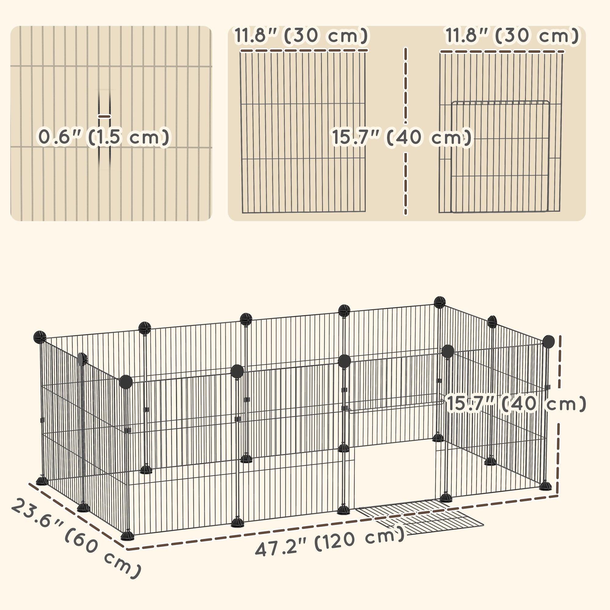 Tapis imperméable pour cage de petits animaux, parc de jeu DIY pour cochons d’Inde et lapins, 12 panneaux et une porte, noir