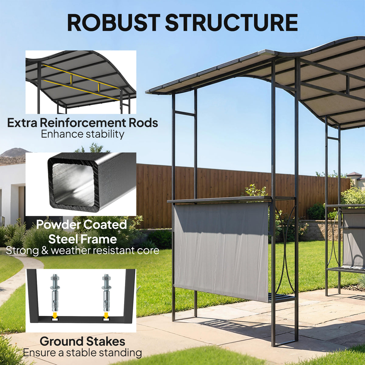 8' x 5' Grill Gazebo - Outdoor BBQ Shelter with Shelves, Dark Grey