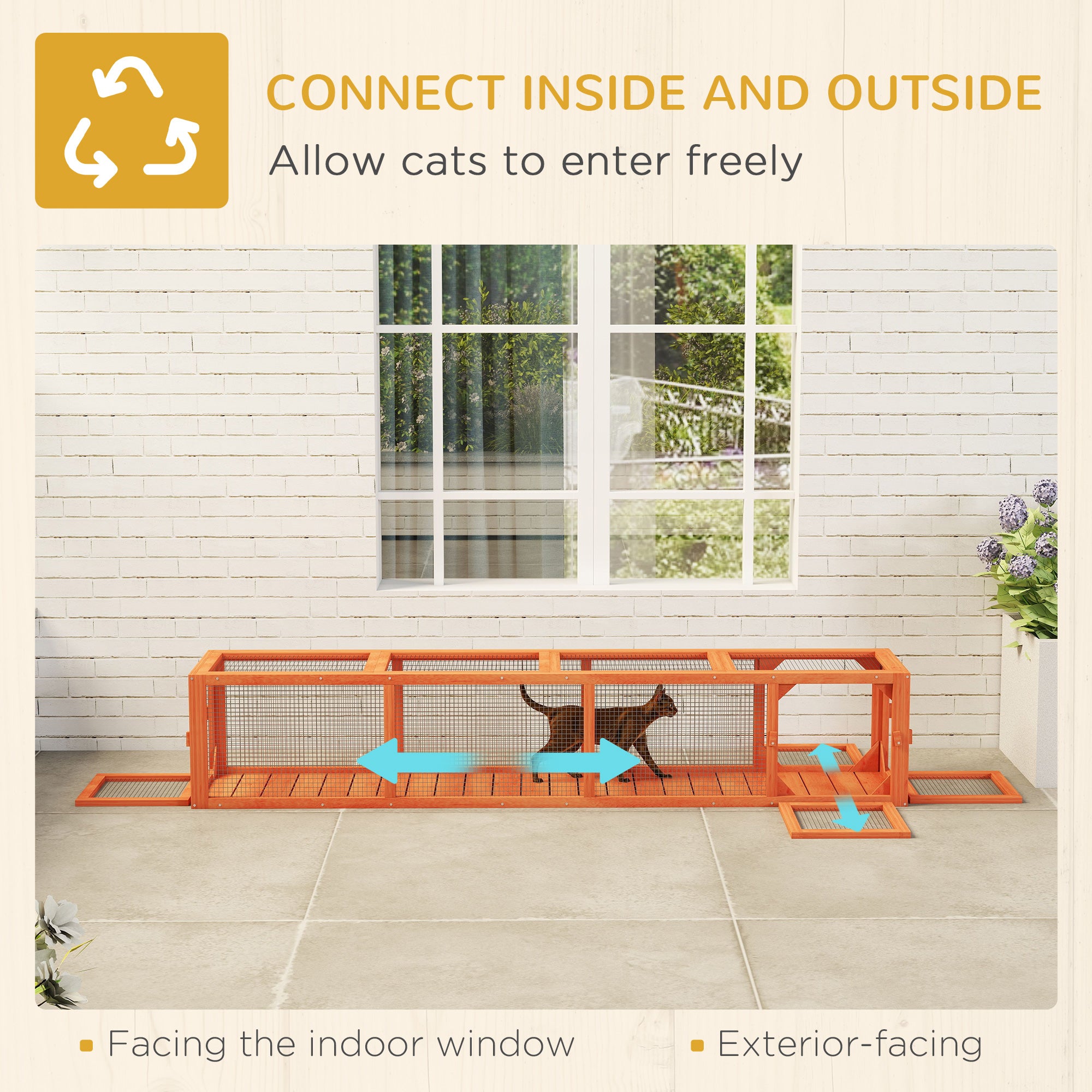 79" Long Cat Tunnel, Cat shelter L- Shape with Extendable Design, Cat Enclosure for Indoor/Outdoor Use, Orange