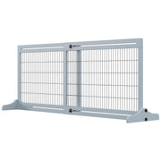 41"-71" Wooden Freestanding Pet Gate with Support Feet, for Small Medium Dogs, Grey-Blue