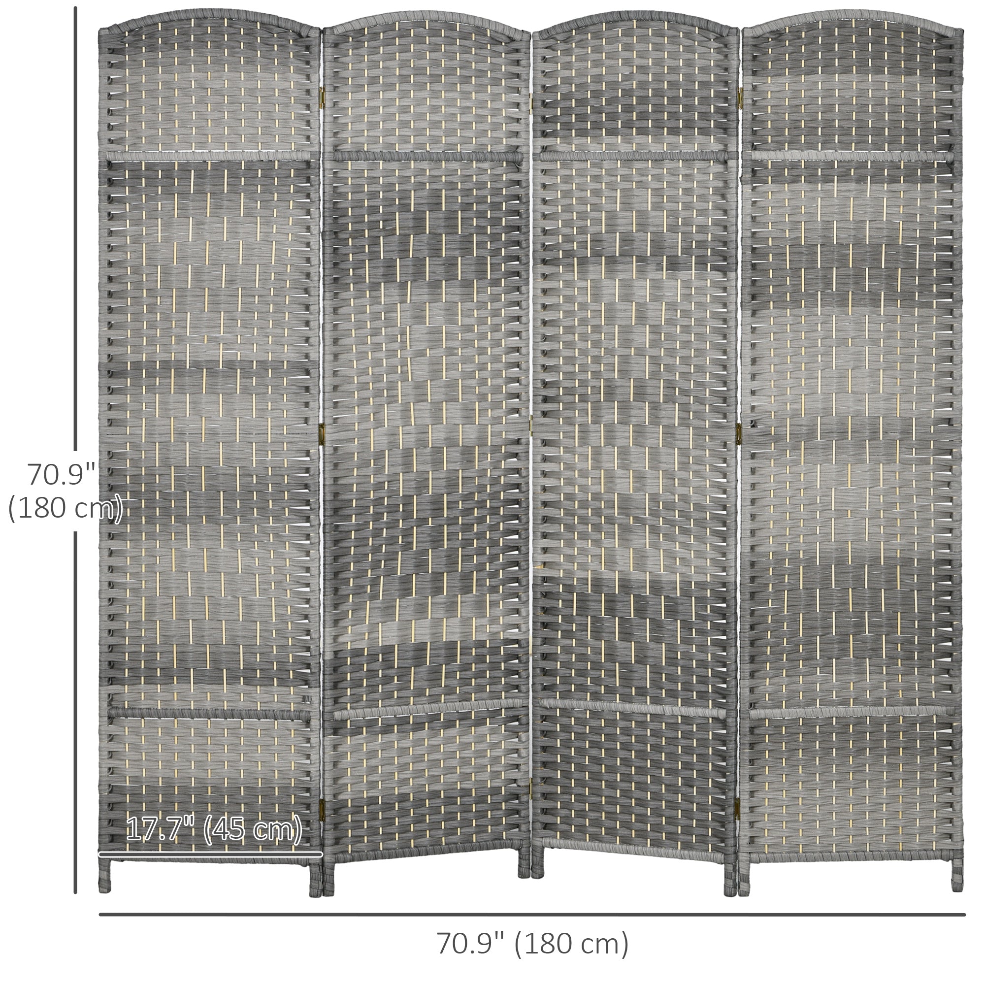 Séparateur de pièce pliable de 1,83 m de hauteur, écran d’intimité portable à 4 panneaux, cloison séparatrice murale tressée à la main, gris mélangé