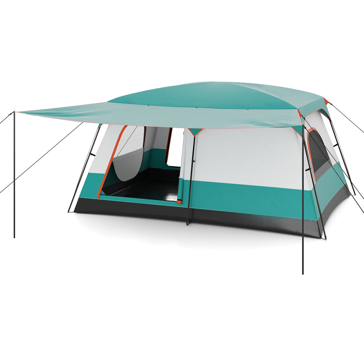 8-10 Person Camping Tent with Double Rooms and 2 Doors-Green-Tents-DECOROLALA