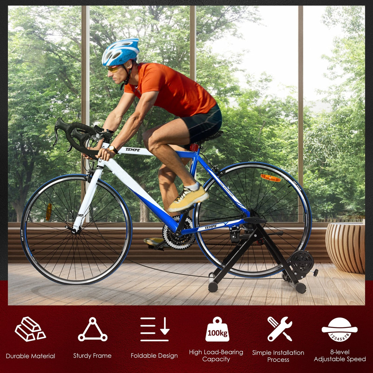 8 Adjustable Resistance Indoor Steel Bicycle Exercise Stand-Exercise Bikes-DECOROLALA