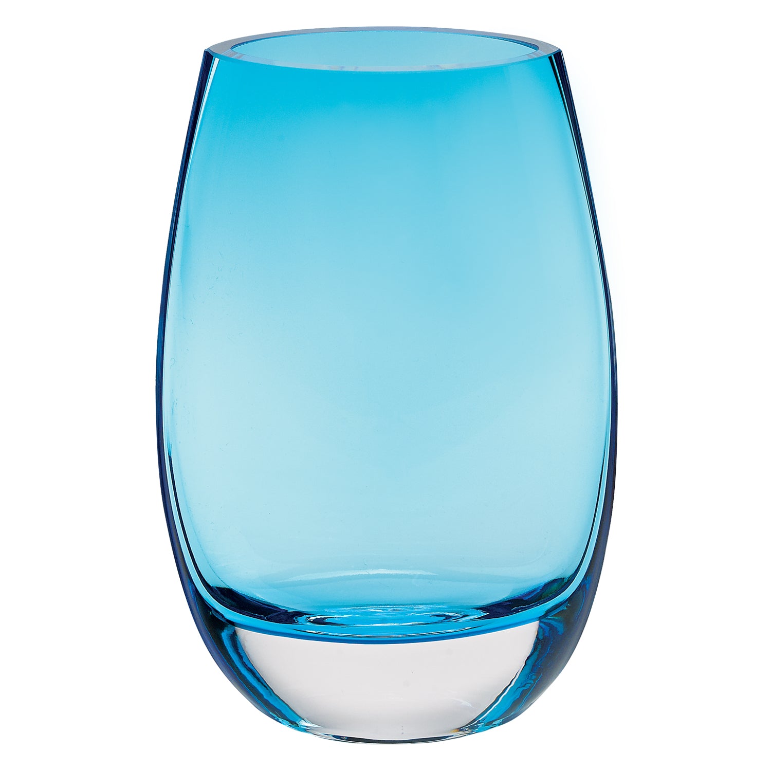 8" Aqua Blue And Clear Oval Lead Free Crystal Table Vase-Vases-DECOROLALA
