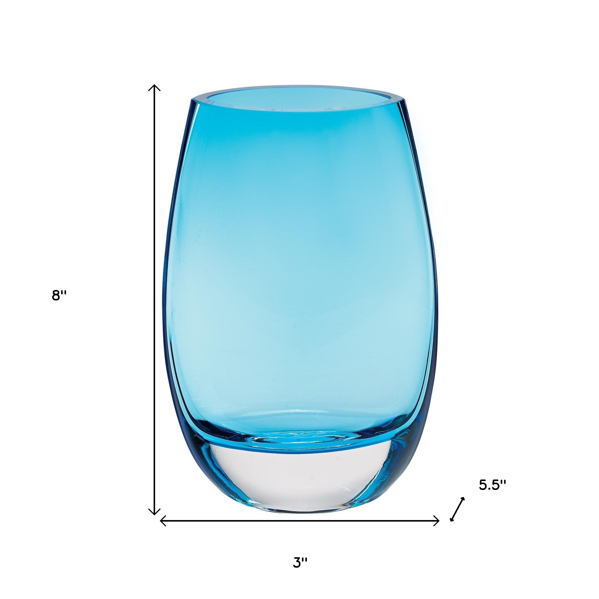 8" Aqua Blue And Clear Oval Lead Free Crystal Table Vase-Vases-DECOROLALA