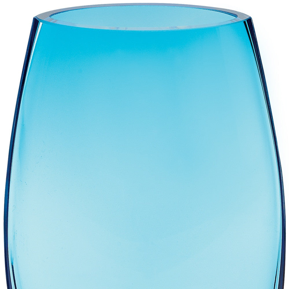 8" Aqua Blue And Clear Oval Lead Free Crystal Table Vase-Vases-DECOROLALA