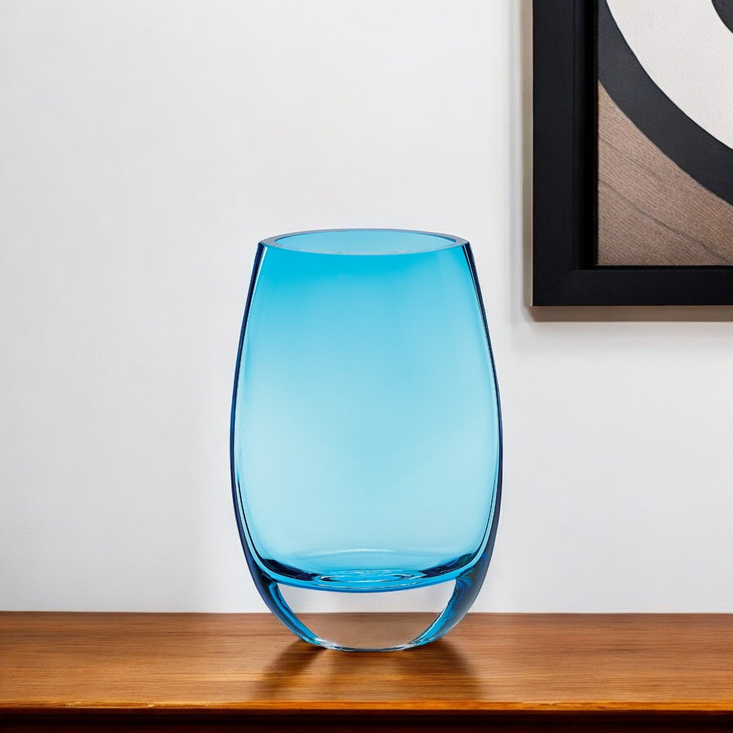 8" Aqua Blue And Clear Oval Lead Free Crystal Table Vase-Vases-DECOROLALA